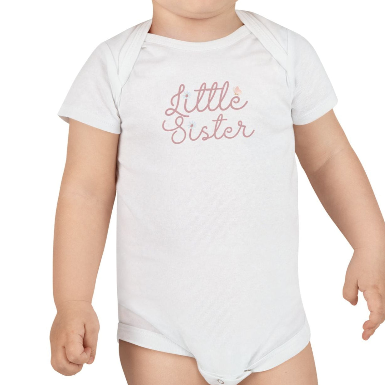 Little Sister in Pink USA Organic Baby Bodysuit - Perfect Gift for Newborns