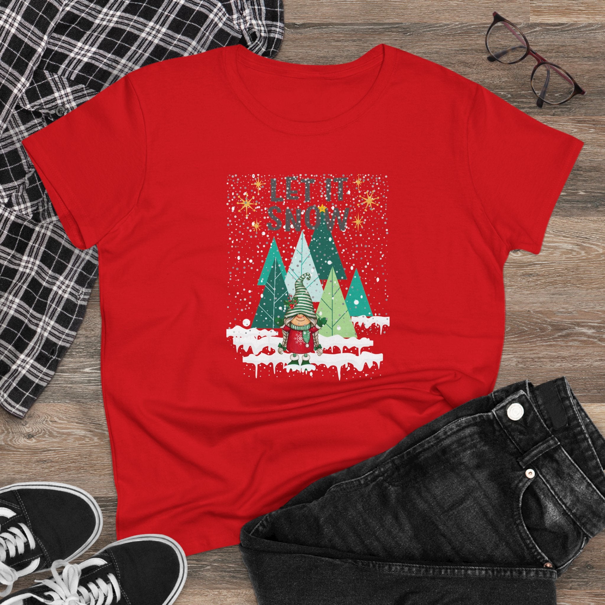 Let it Snow Gnome - Slim Women's Midweight Cotton - Tee S-3XL