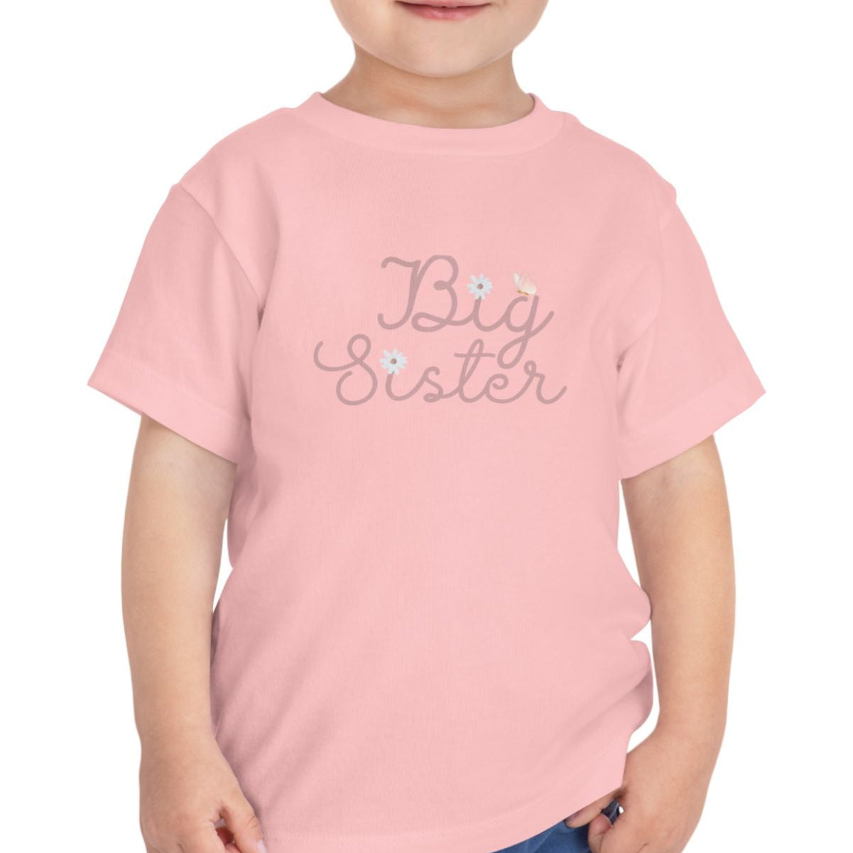Daisy Pink Cursive - Big Sister Kids' T-Shirt -Gift for New Siblinngs - 3/4-7/8