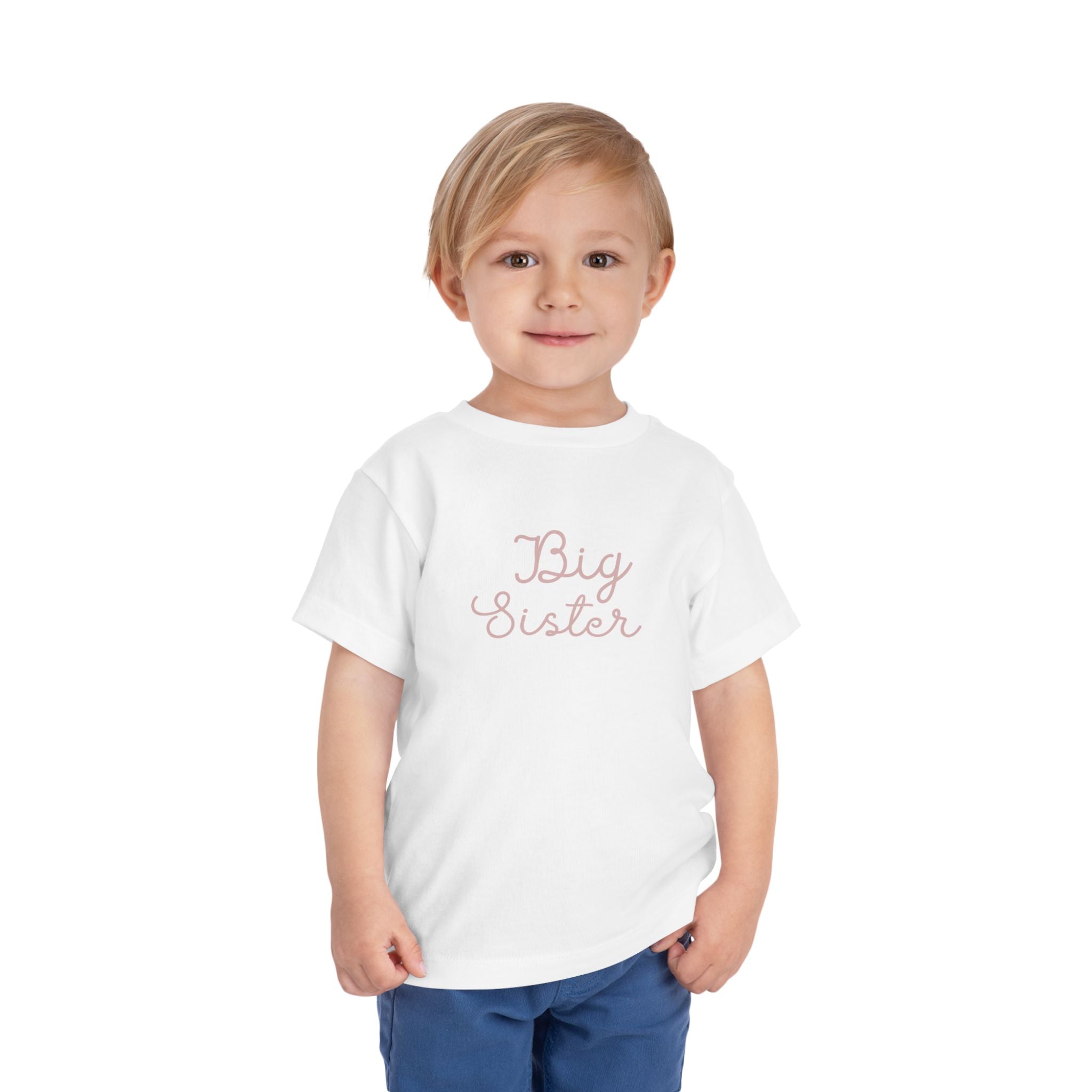 Pink Cursive - Big Sister Baby T-Shirt - Gift for New Siblings, Baby Showers