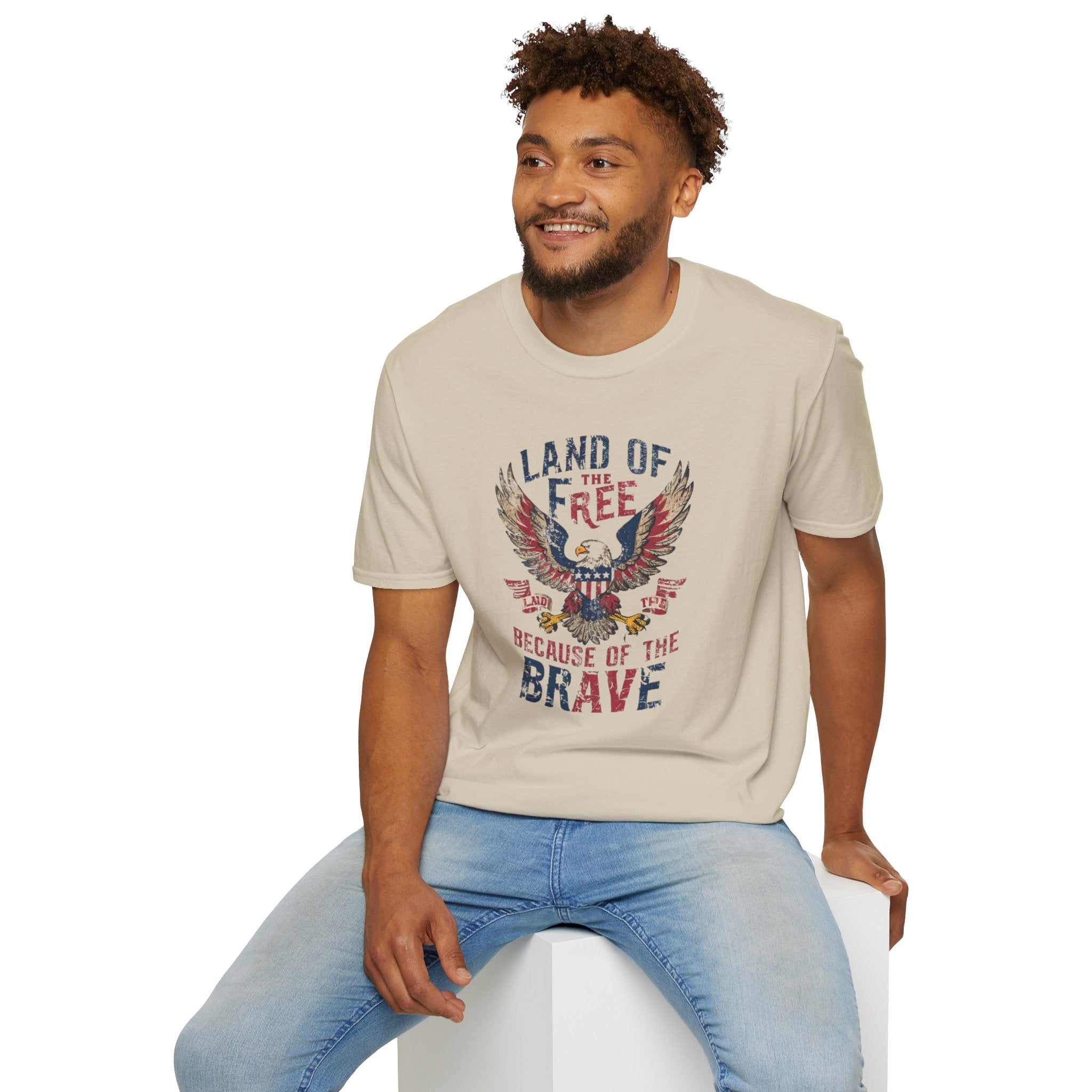 Land of the Free, Because of the Brave - Unisex Softstyle T-Shirt