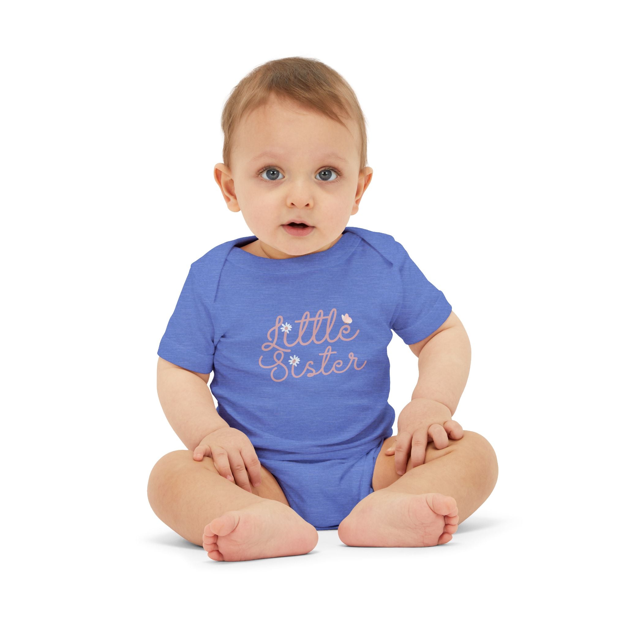 Daisy Cursive Pink - Little Sister Onesie - Long-Sleeve Organic Bodysuit