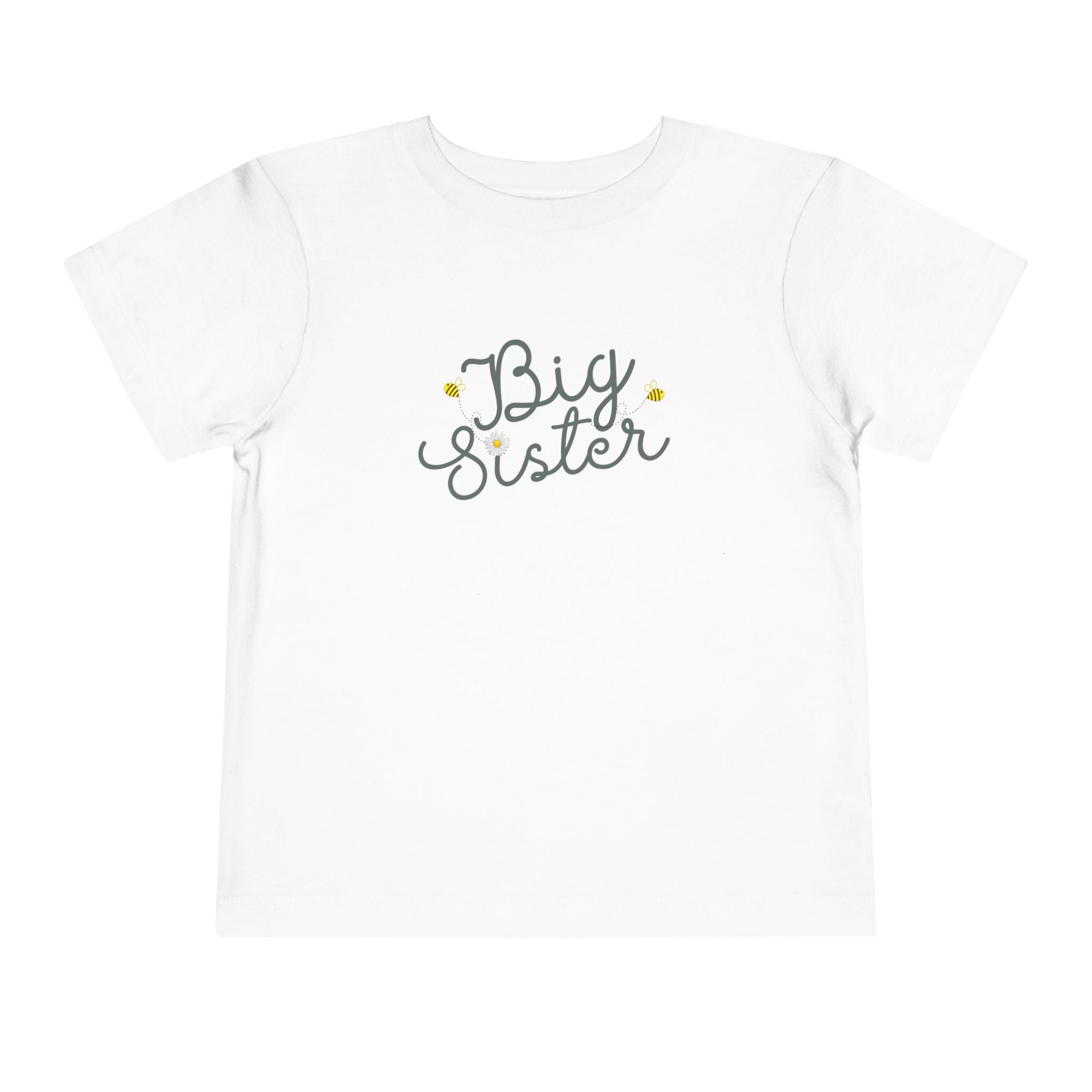 Big Sister Bees & Daisy Green Cursive - Big Sister Kids' T-Shirt - 3/4-7/8