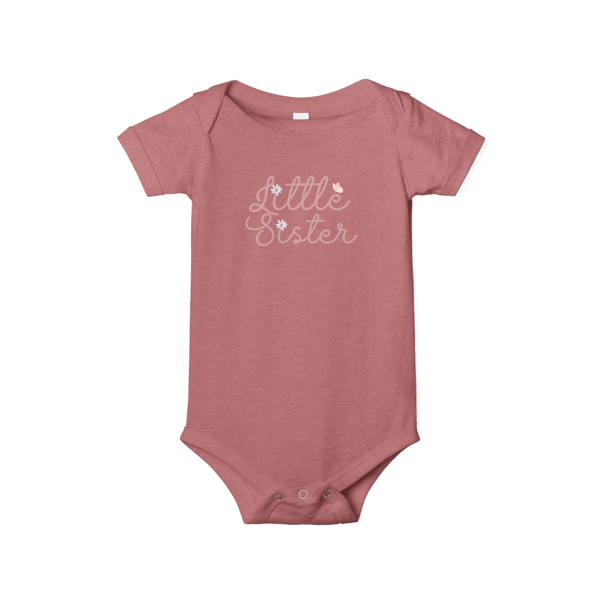 Daisy Cursive Pink - Little Sister Onesie - Long-Sleeve Organic Bodysuit