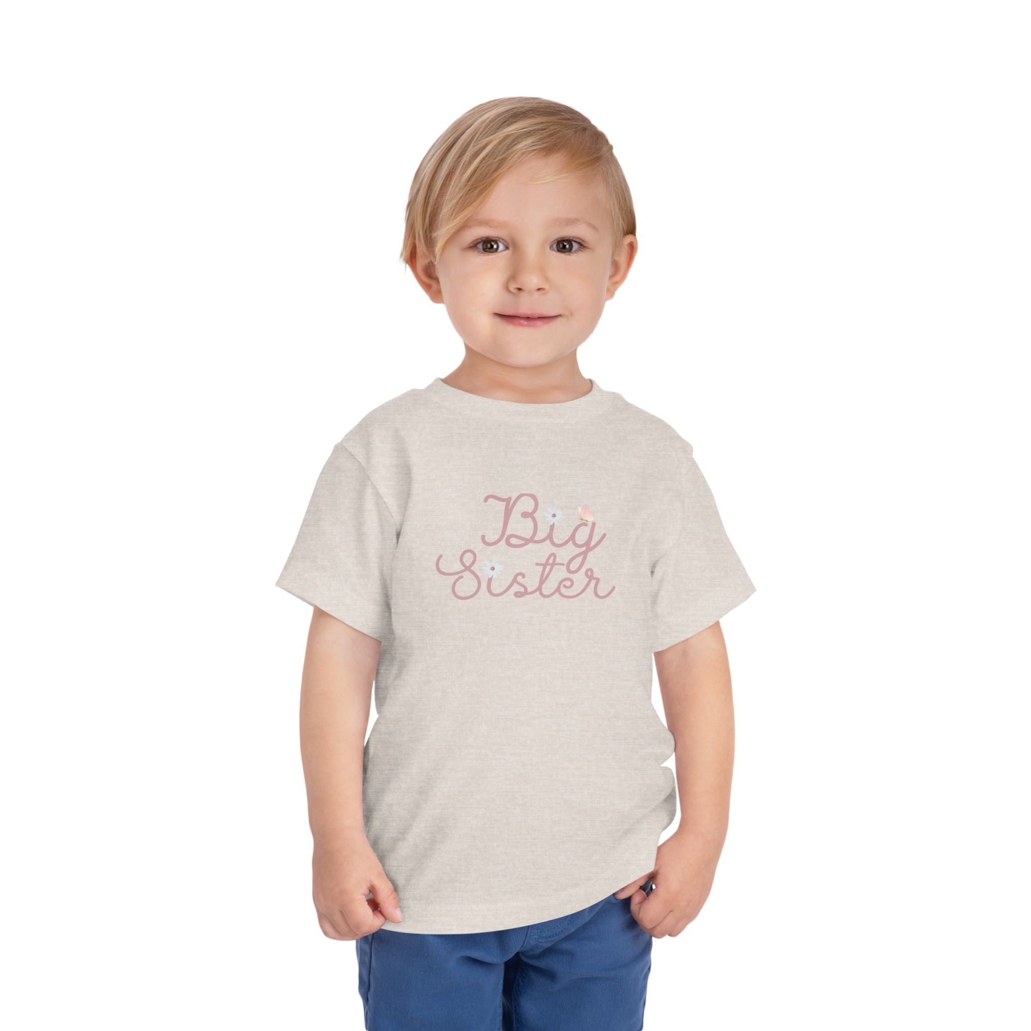 Daisy Pink Cursive - Big Sister Kids' T-Shirt -Gift for New Siblinngs - 3/4-7/8