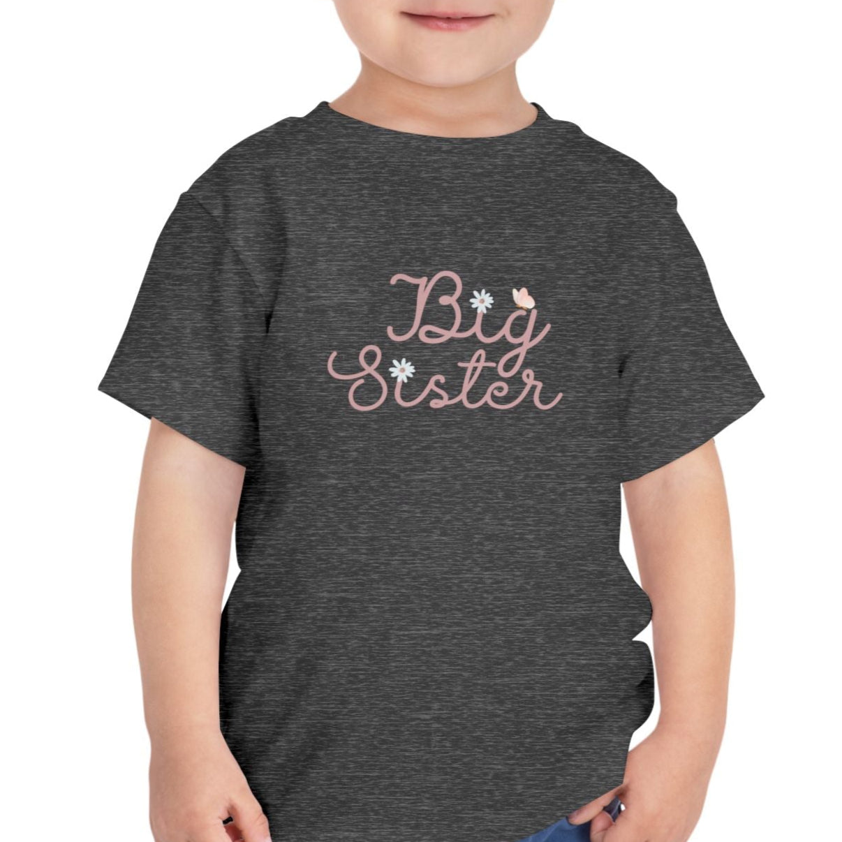 Pink Cursive Daisy Big Sister Toddler Tee