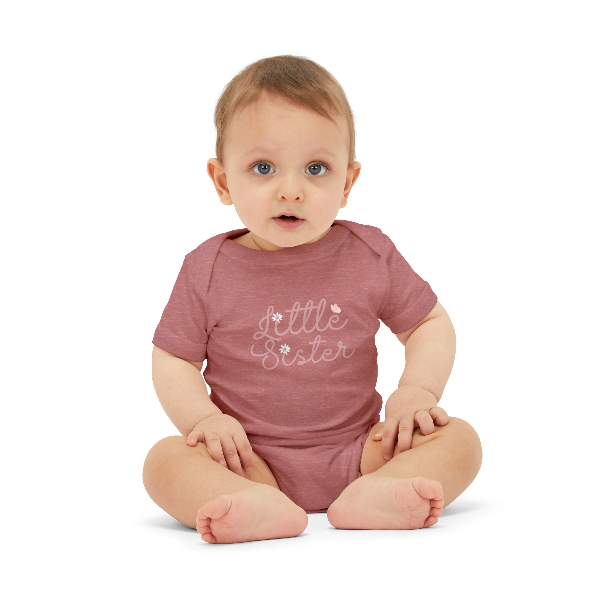 Daisy Cursive Pink - Little Sister Onesie - Long-Sleeve Organic Bodysuit