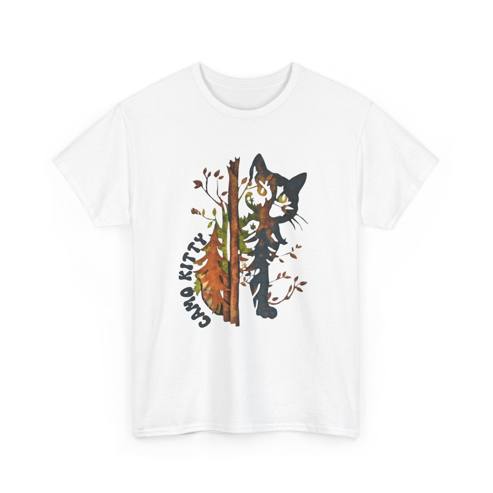 Camo Shy Kitty - Unisex Heavy Cotton Tee - Spruced Roost