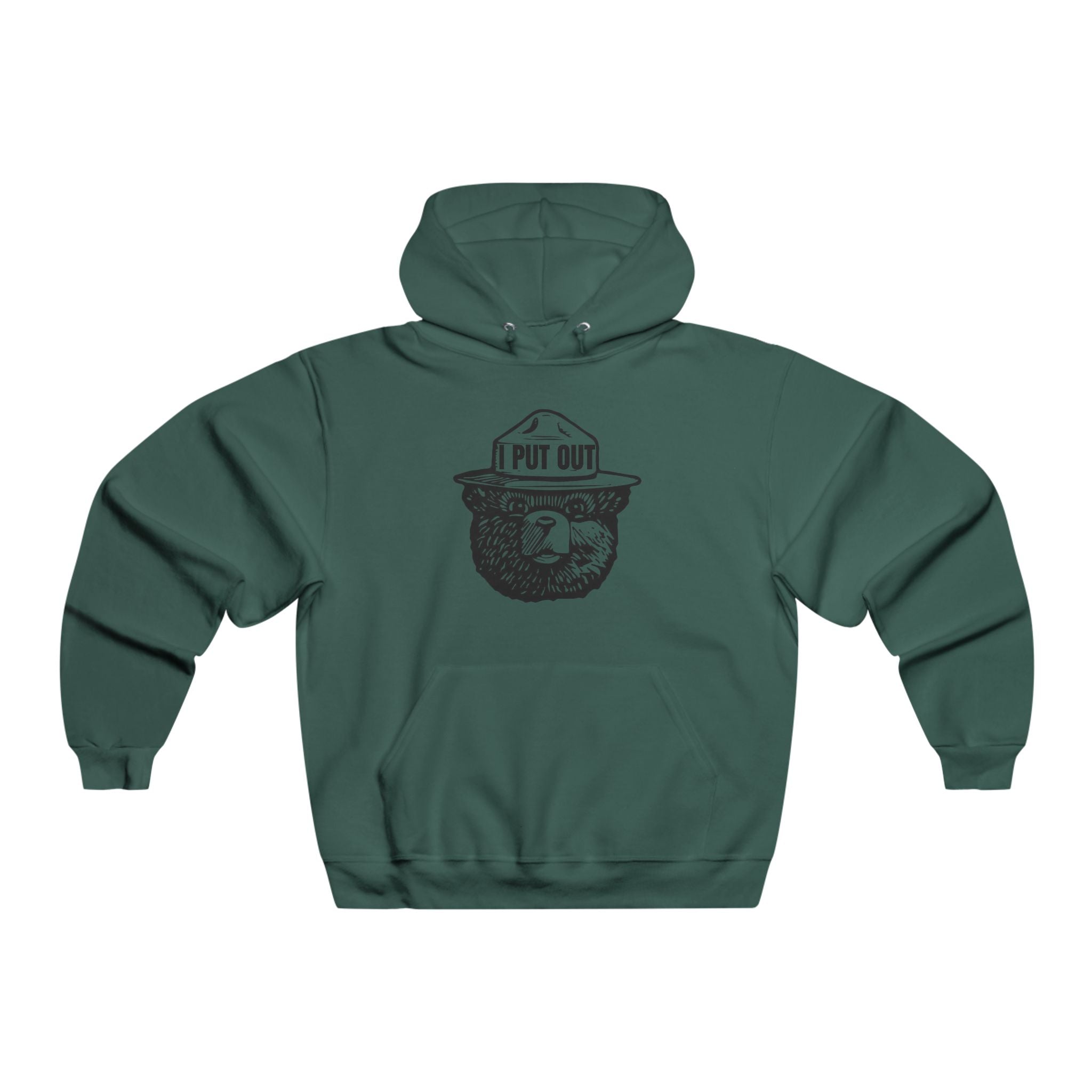 Bear With Firefighter Hat Hoodie — "I Put Out" Graphic Sweatshirt