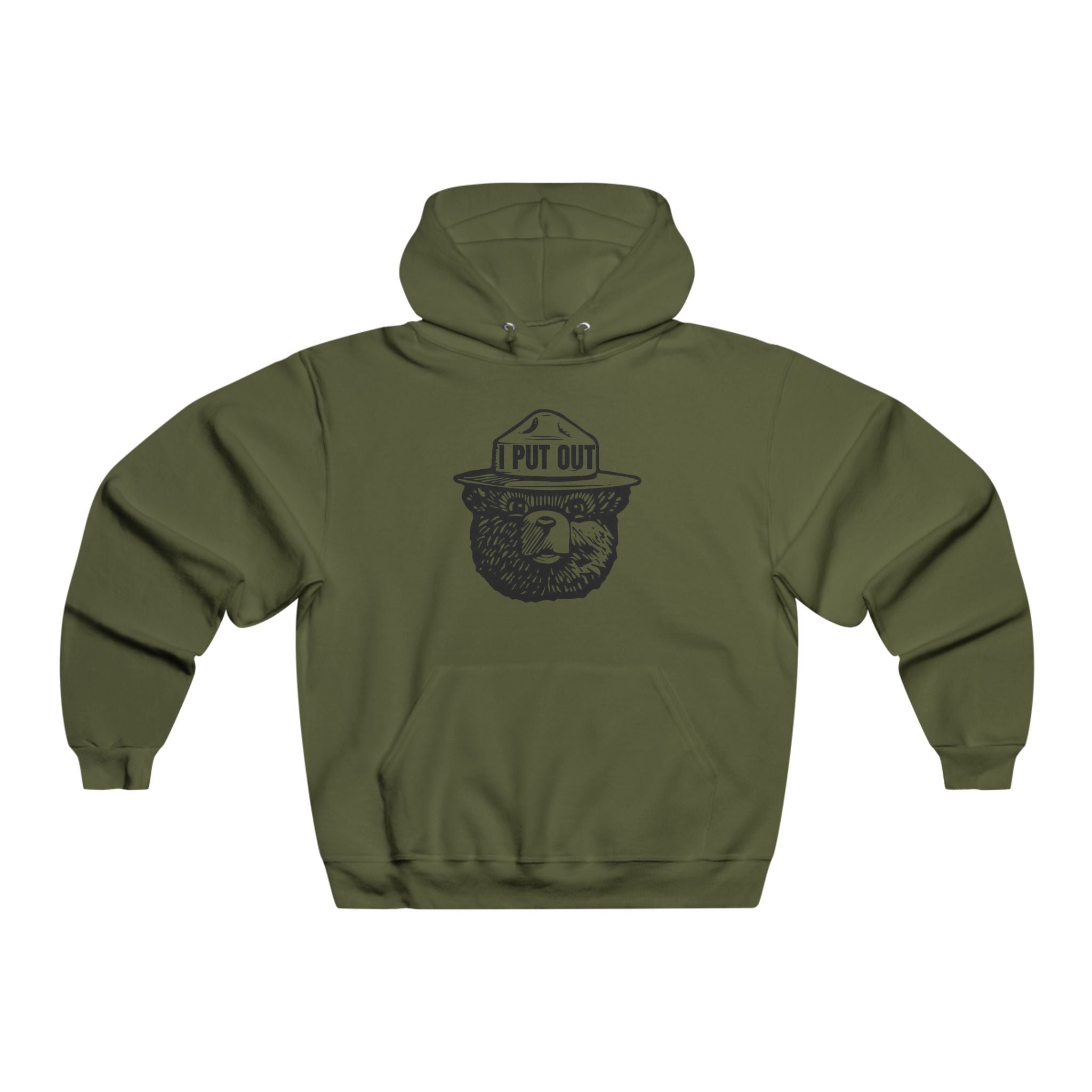 Bear With Firefighter Hat Hoodie — "I Put Out" Graphic Sweatshirt