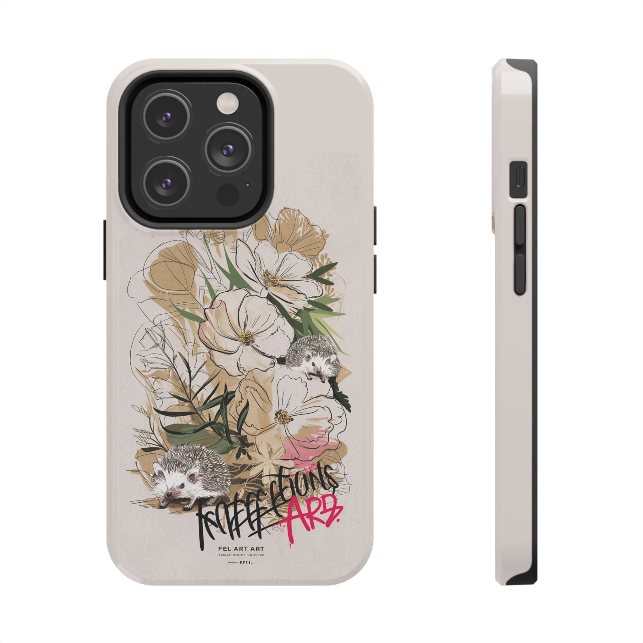 Hedgehog Garden Grafitti - Tough Case for iPhone 14, 15, 16 - Spruced Roost