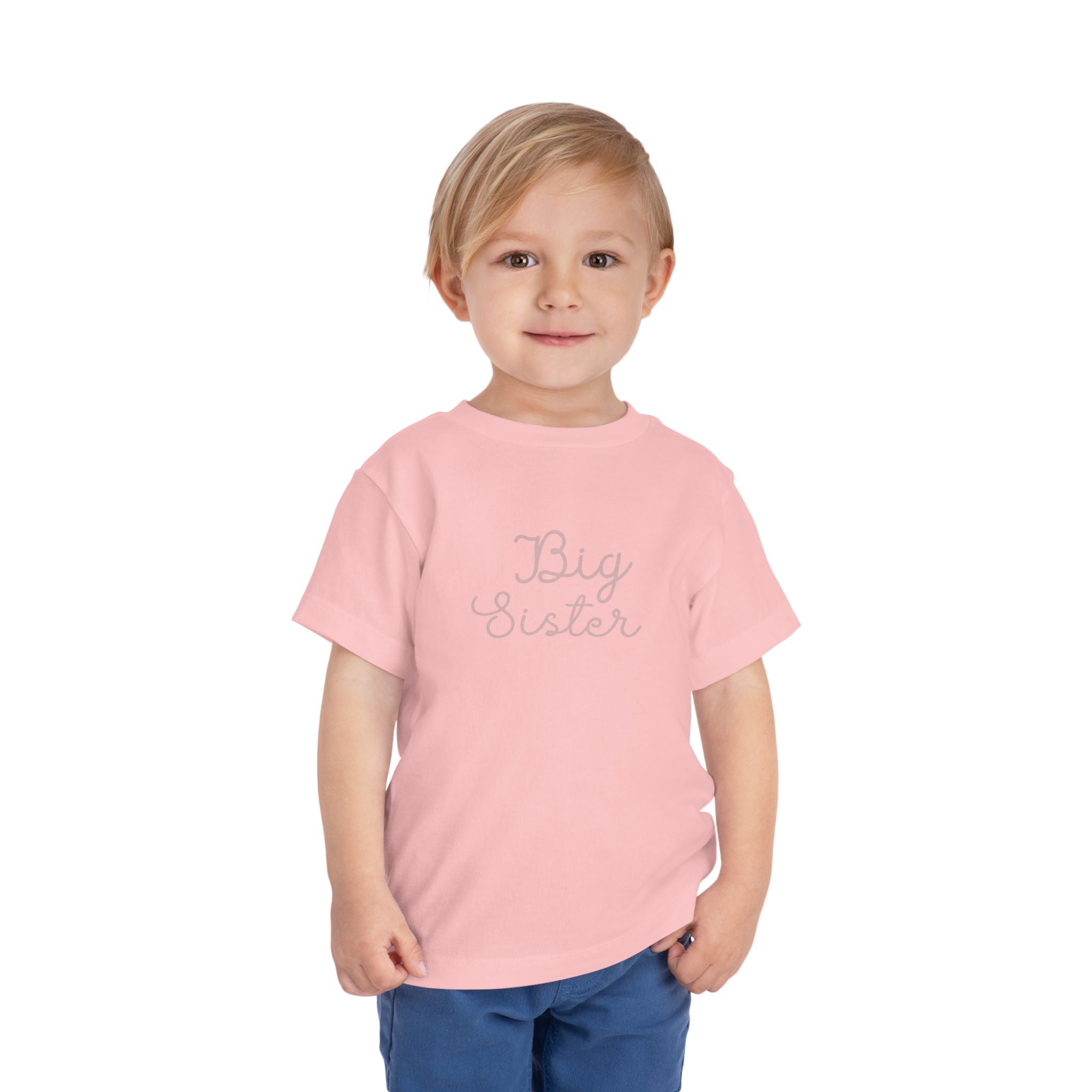 Pink Cursive - Big Sister Baby T-Shirt - Gift for New Siblings, Baby Showers