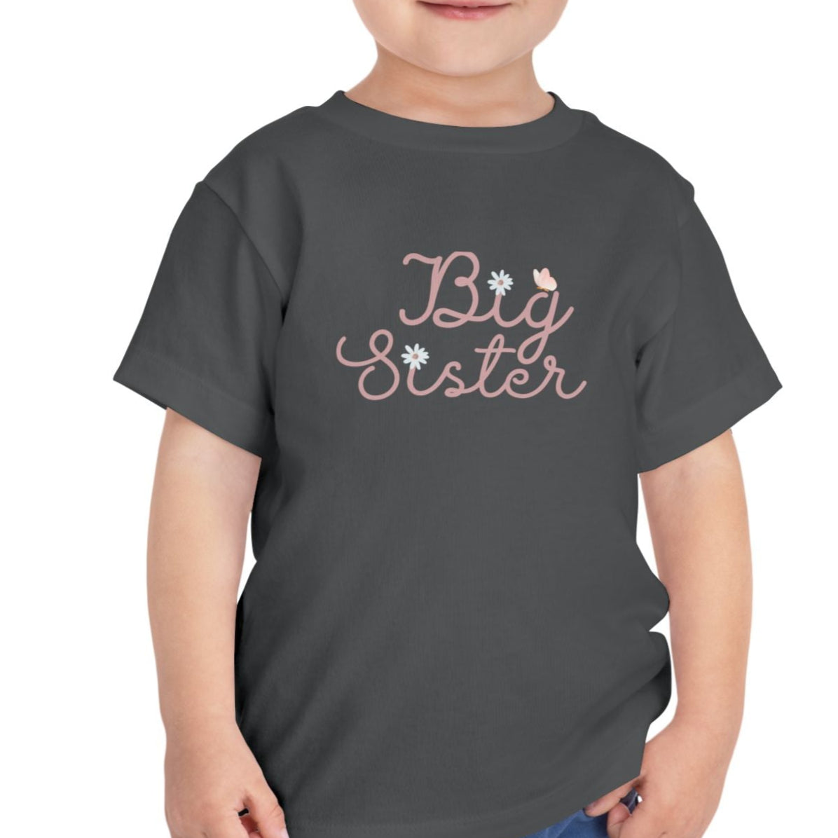 Daisy Pink Cursive - Big Sister Kids' T-Shirt -Gift for New Siblinngs - 3/4-7/8