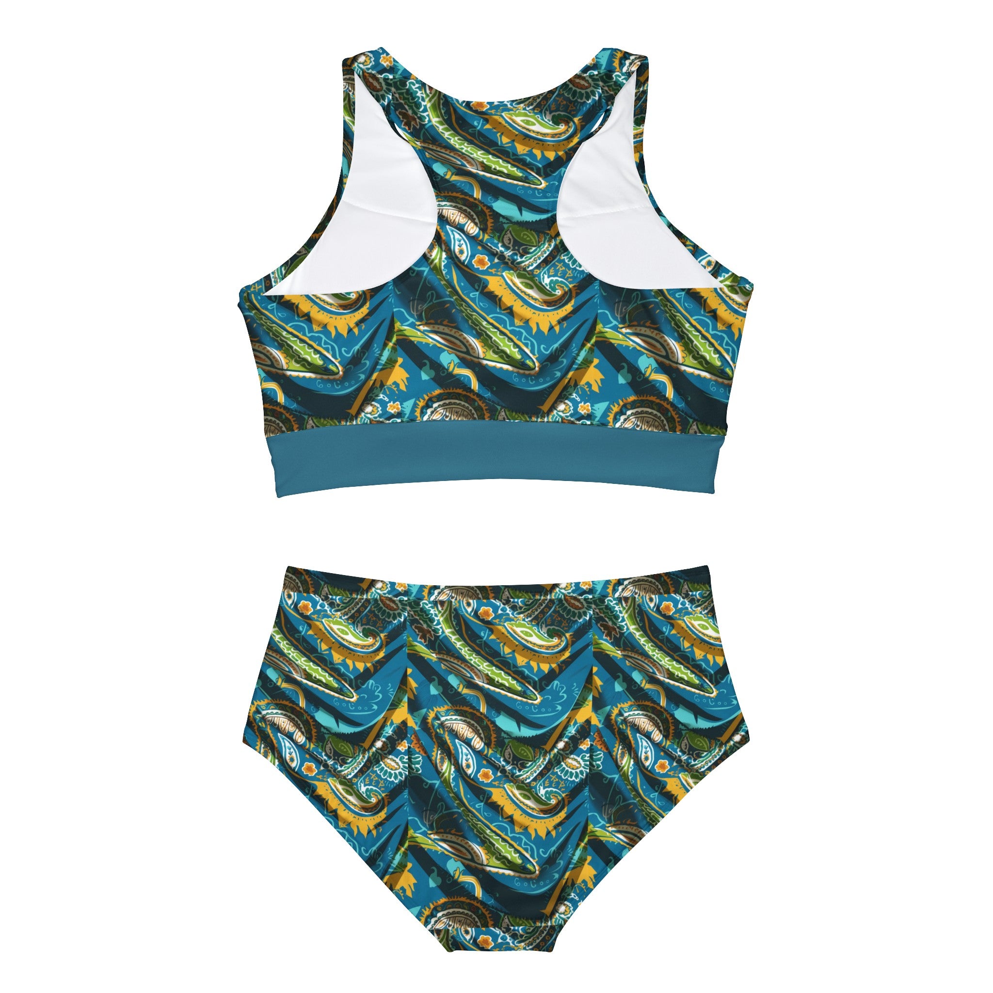 Paisley Teal Sporty Bikini Set (AOP)