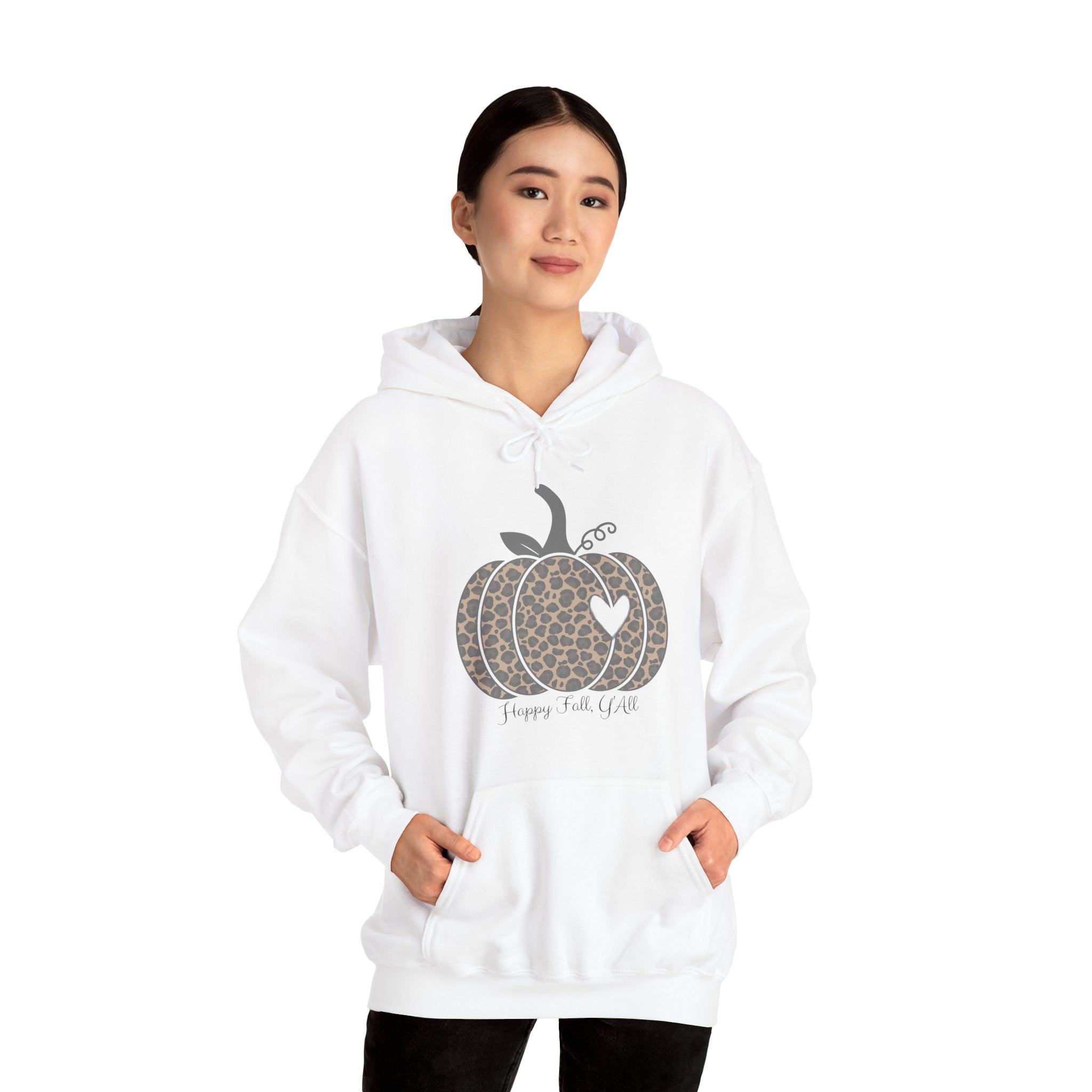 Women's Happy Fall Y'all Women's White Leopard Pumpkin Sweatshirt Hoodie