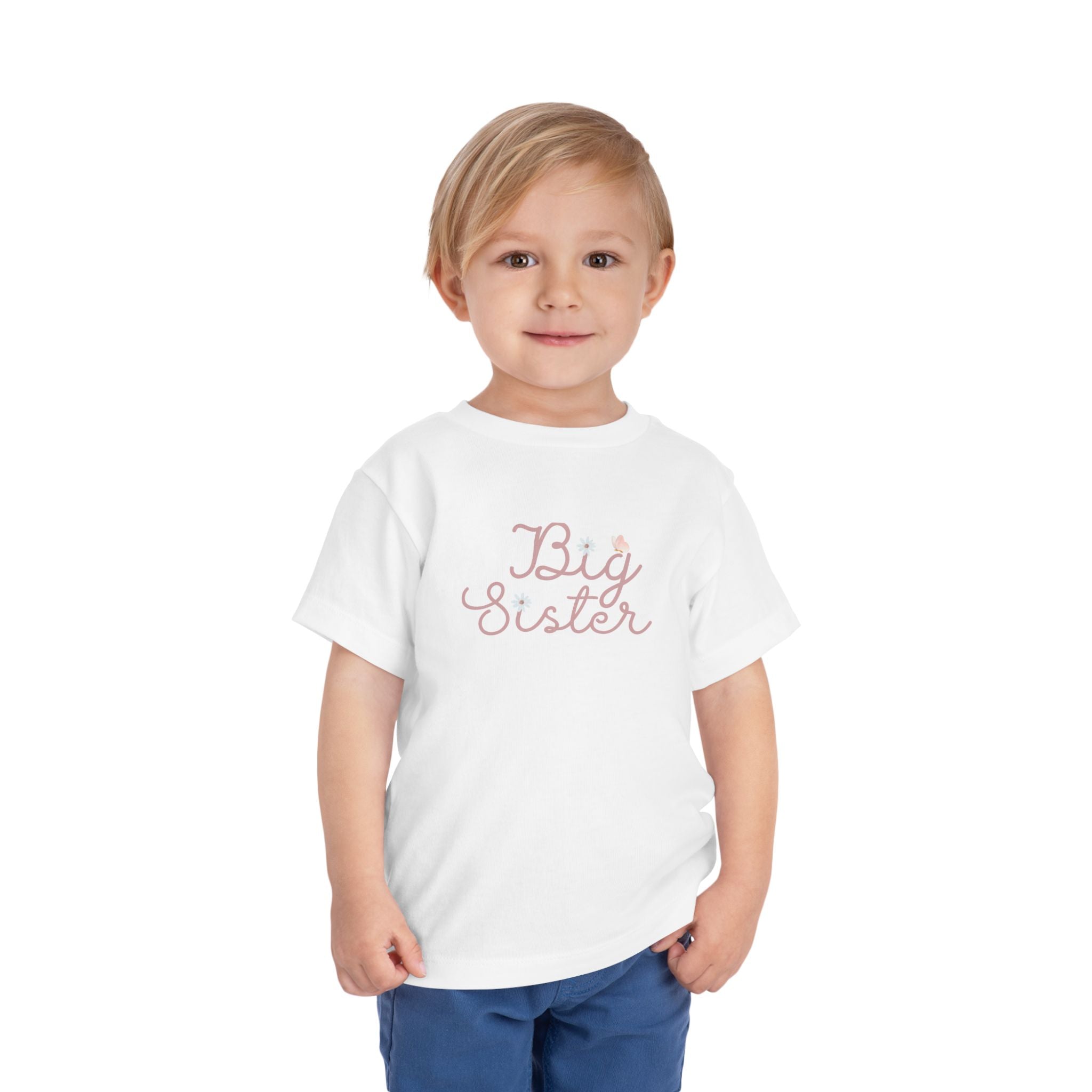 Daisy Pink Cursive - Big Sister Kids' T-Shirt -Gift for New Siblinngs - 3/4-7/8