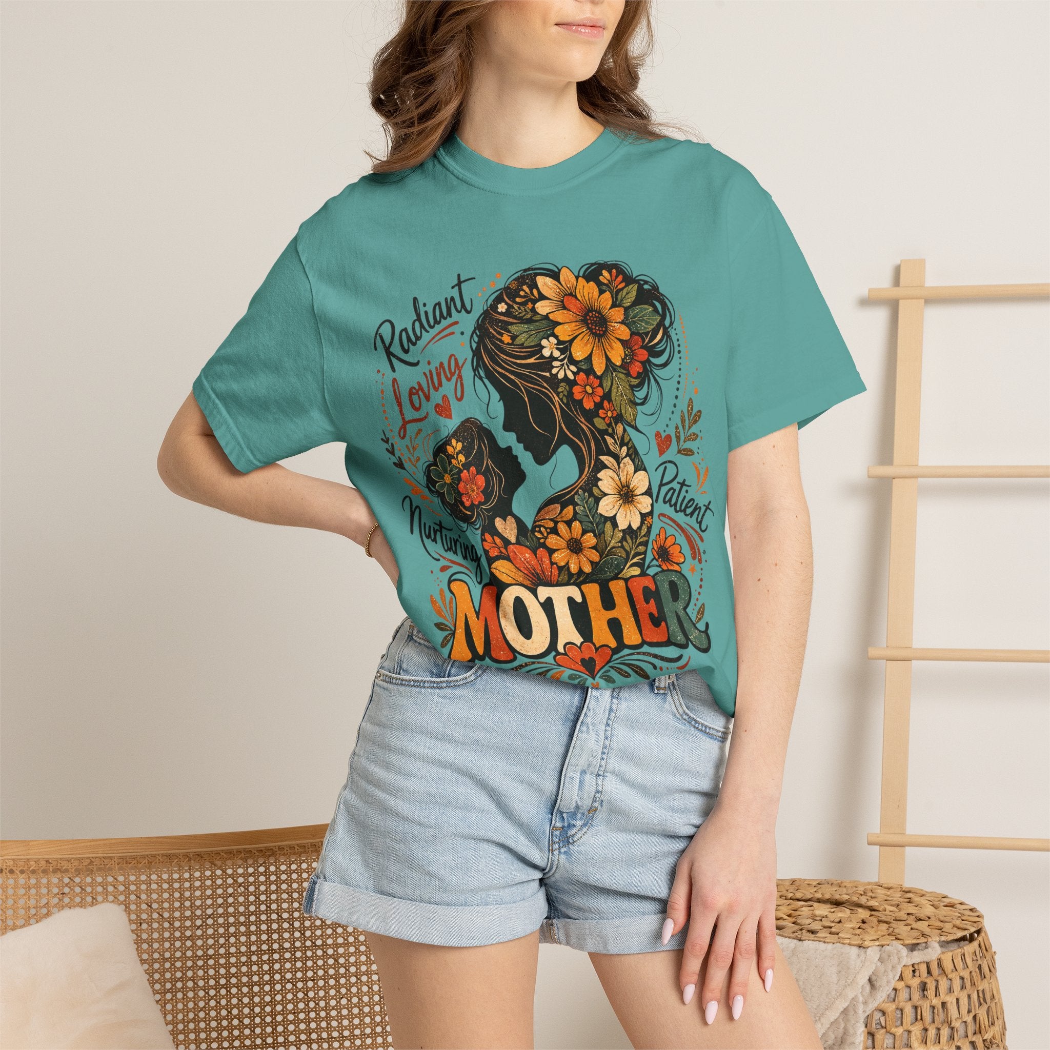 Mother Floral Silhouette T-Shirt — Radiant, Loving, Mom Mother's Day Gift