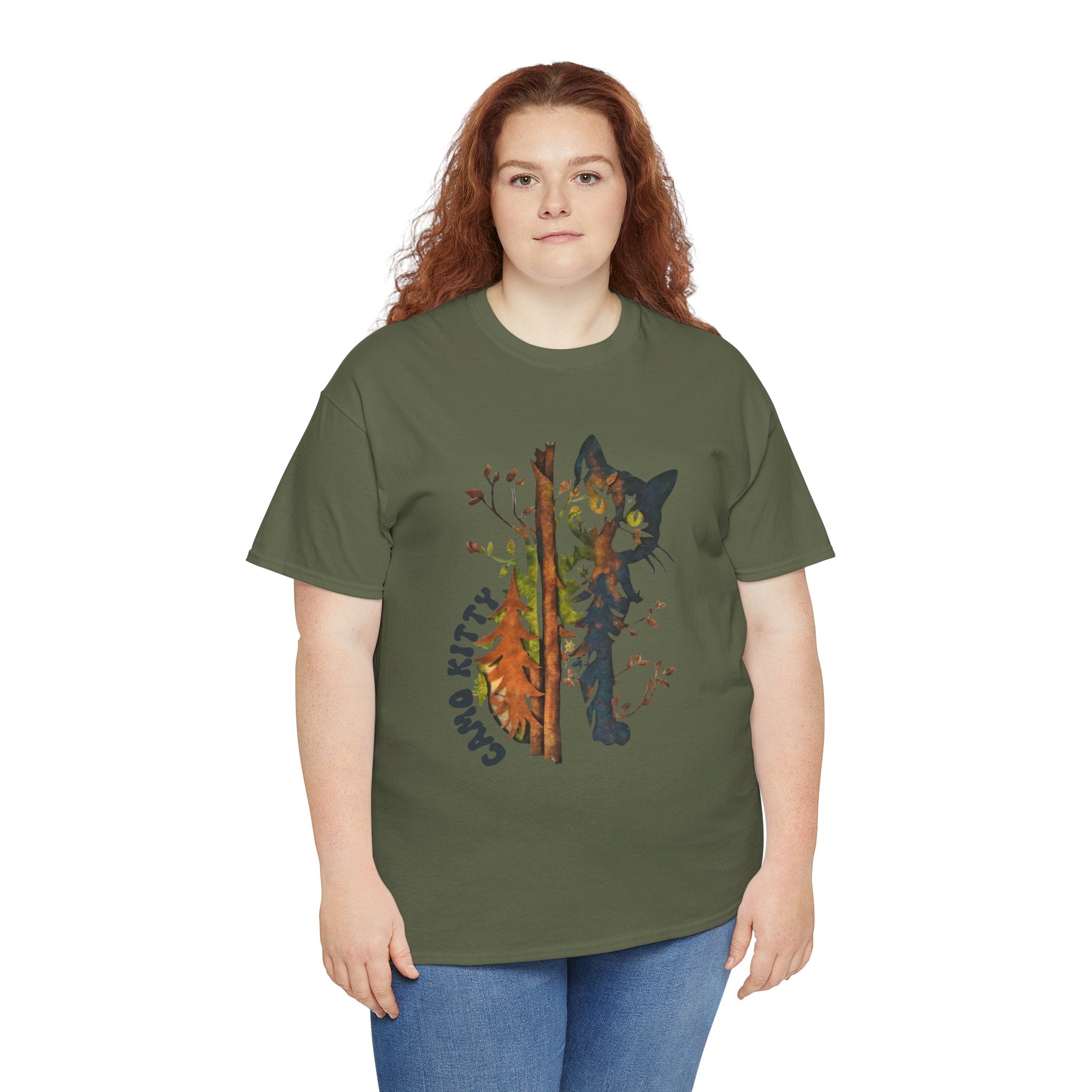 Camo Shy Kitty - Unisex Heavy Cotton Tee