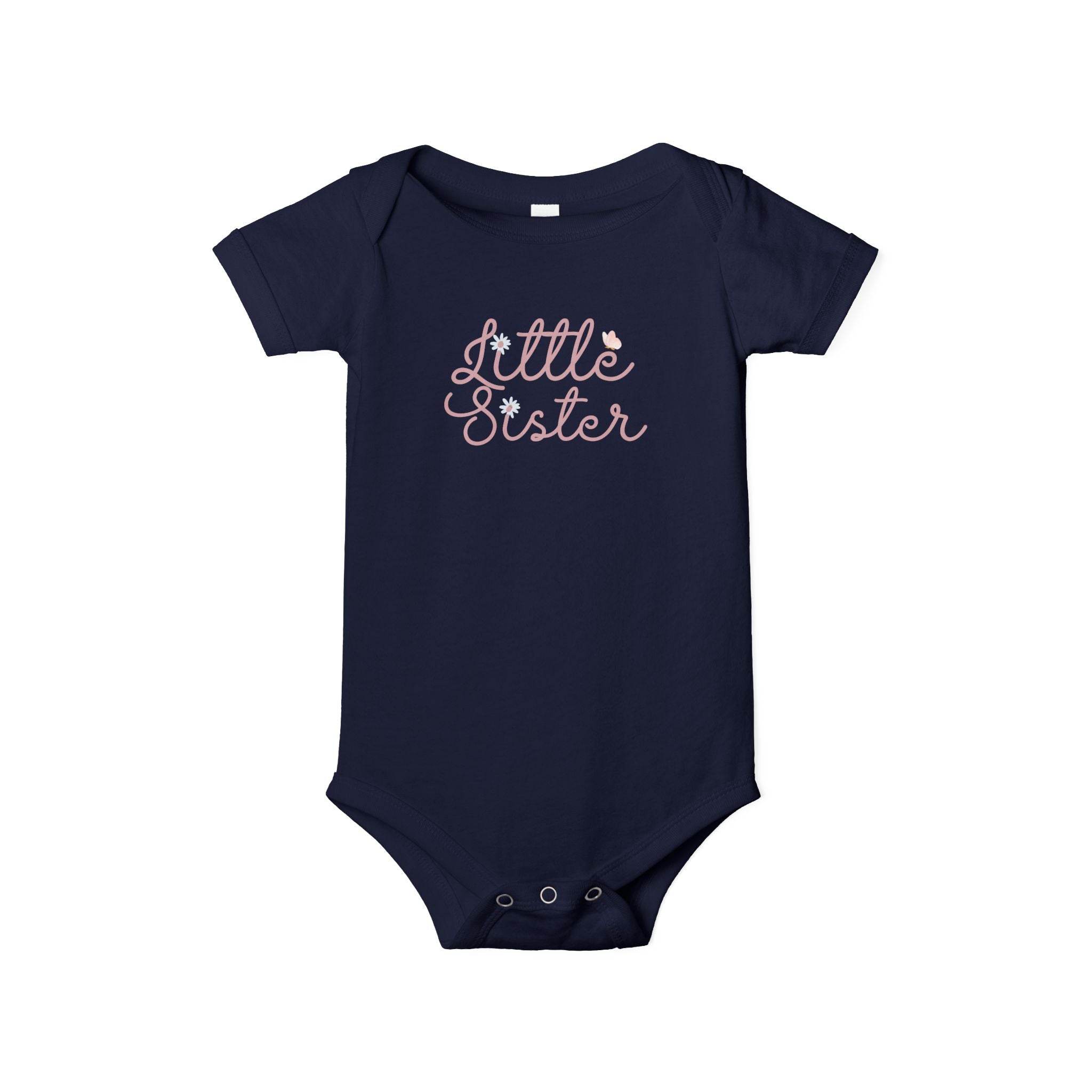 Daisy Cursive Pink - Little Sister Onesie - Long-Sleeve Organic Bodysuit
