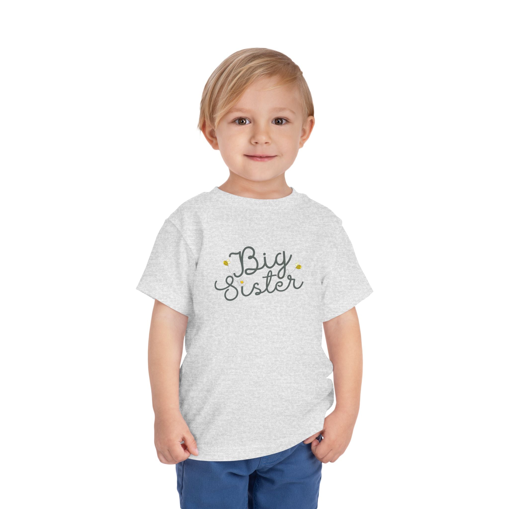 Big Sister Bees & Daisy Green Cursive - Big Sister Kids' T-Shirt - 3/4-7/8