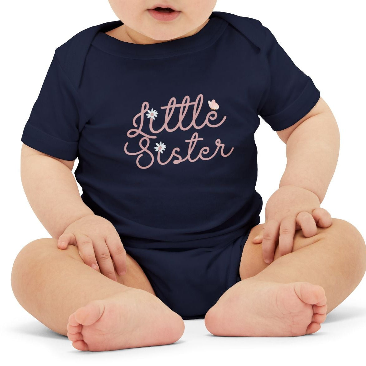 Daisy Cursive Pink - Little Sister Onesie - Long-Sleeve Organic Bodysuit