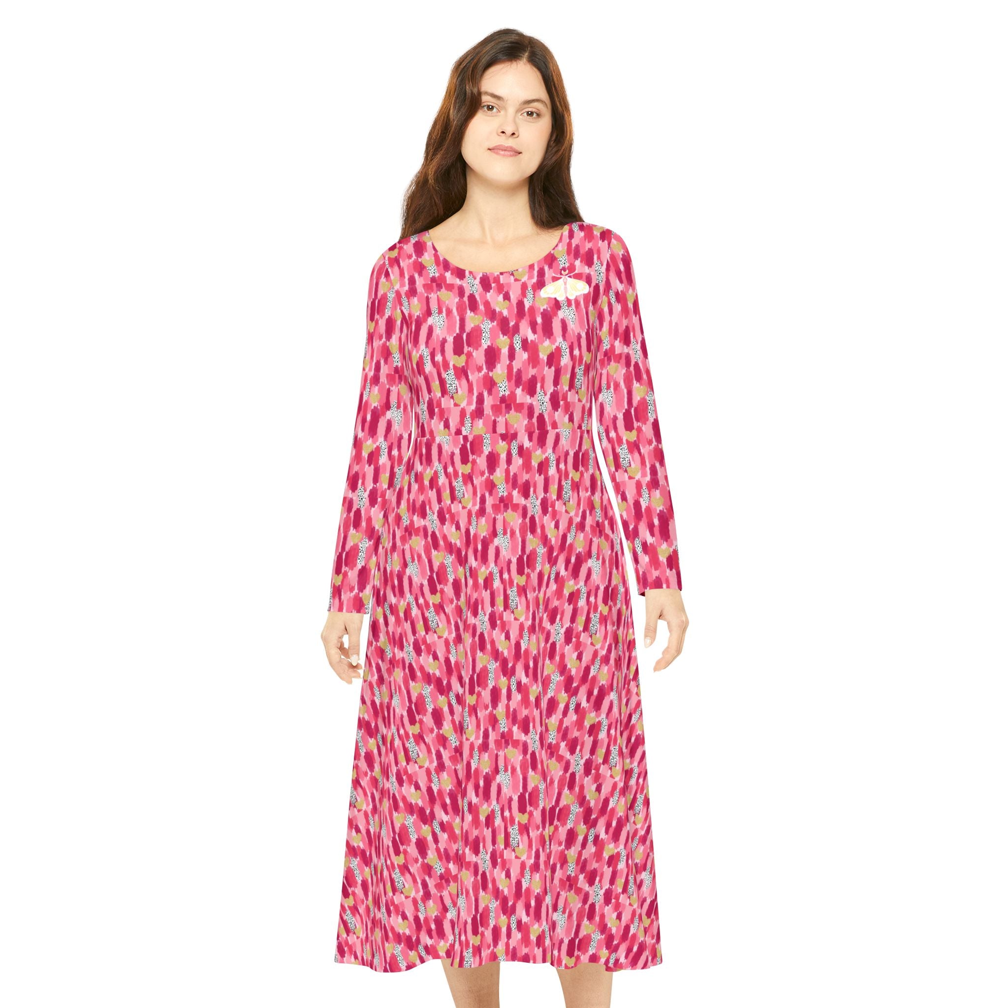 Pink Moth Confetti - Chic Long Sleeve Dance Dress for Women