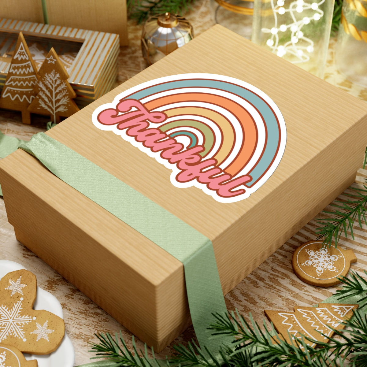 Thankful Rainbow Thanksgiving Kiss-Cut Stickers