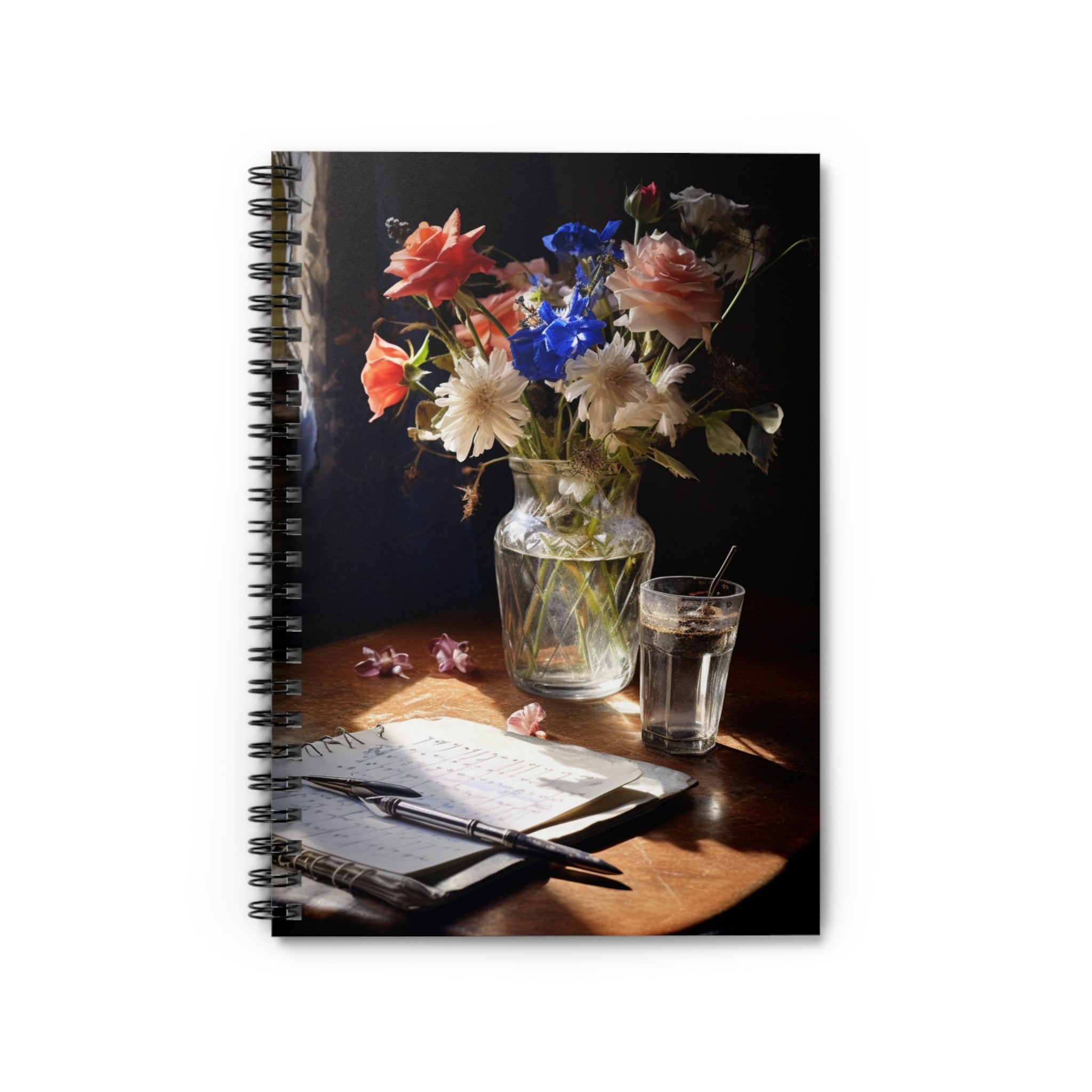 Vase of Water and Flowers - Spiral Notebook - Ruled Line - Spruced Roost