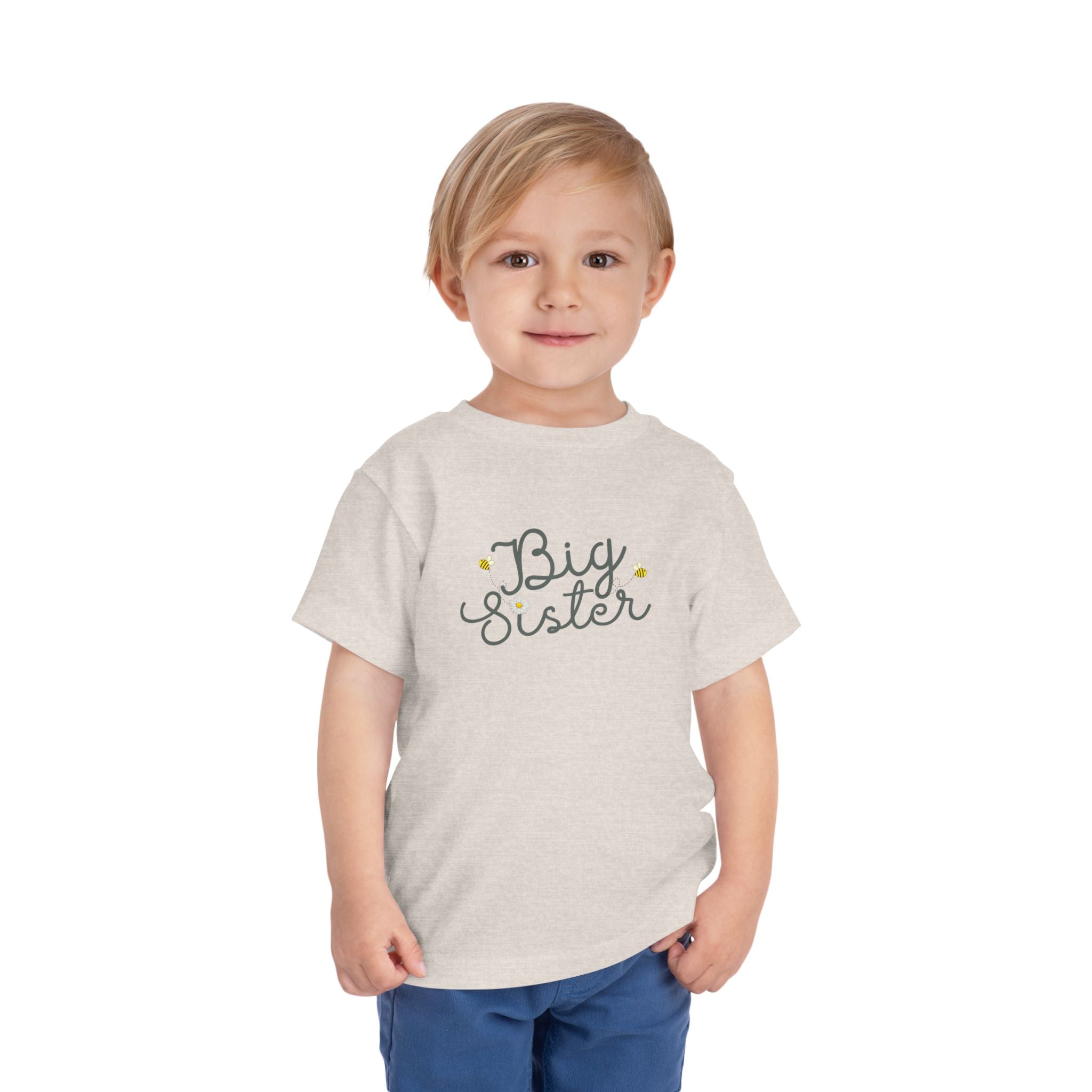 Big Sister Bees & Daisy Green Cursive - Big Sister Kids' T-Shirt - 3/4-7/8