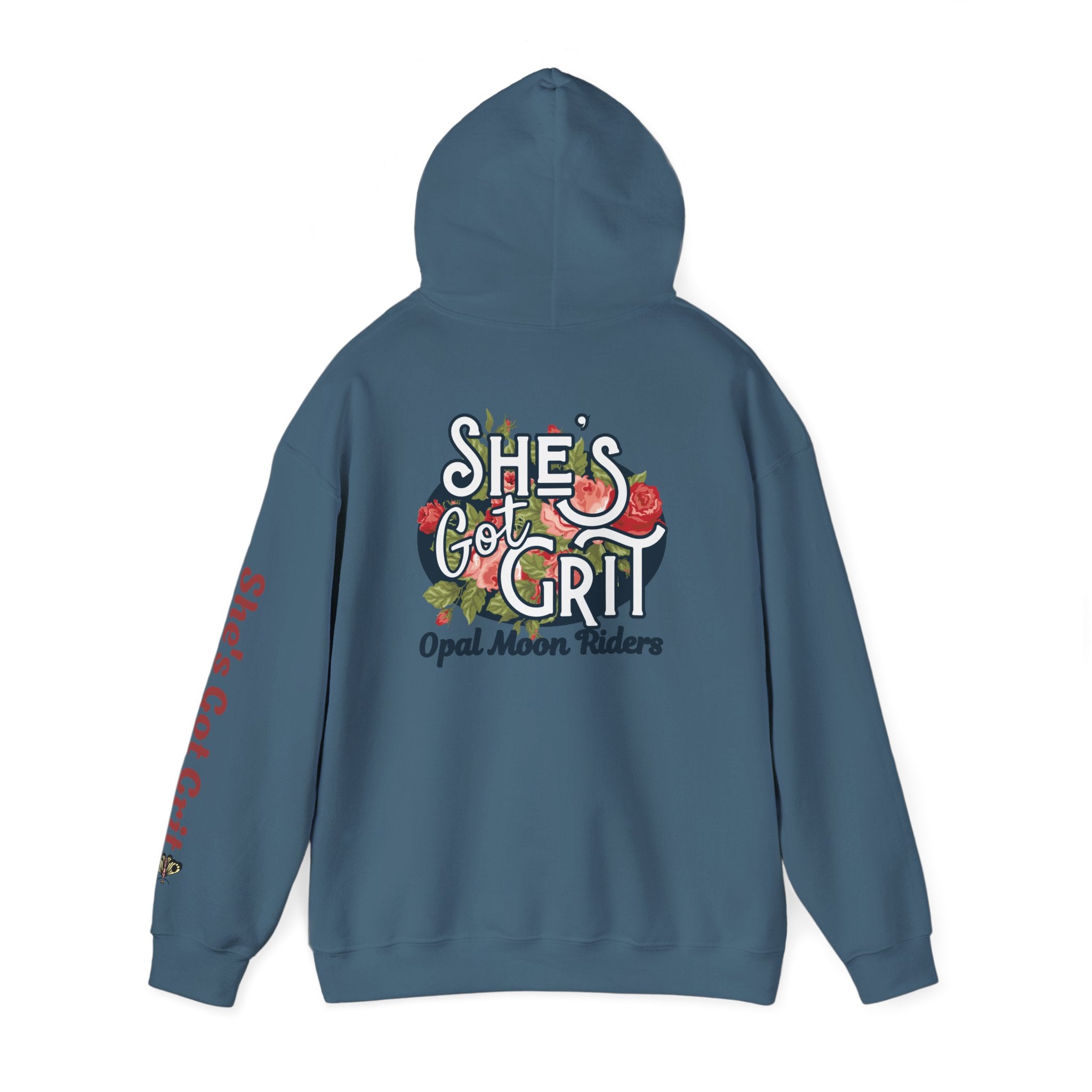 "She's Got Grit" Hoodie — Opal Moon Riders Floral Logo Pullover