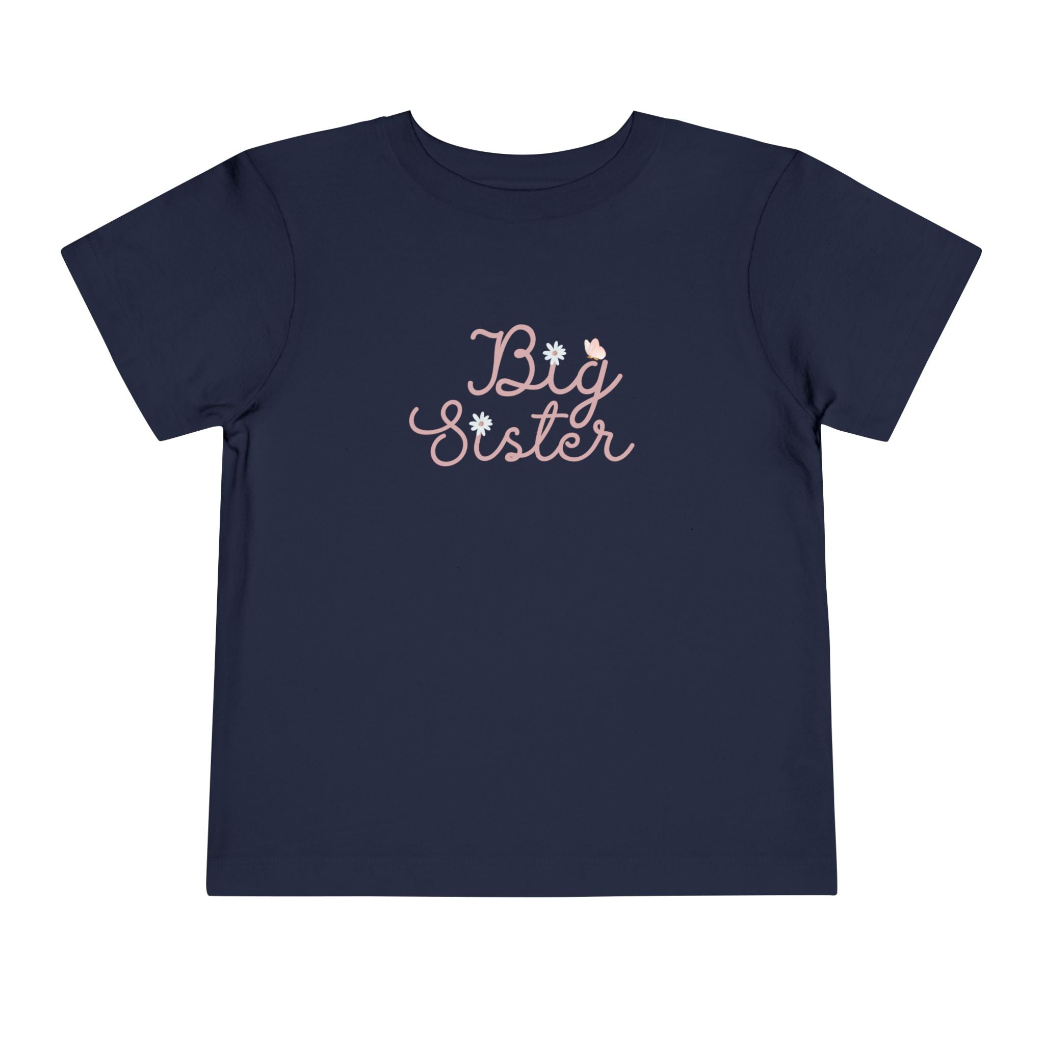 Pink Cursive Daisy Big Sister Toddler Tee