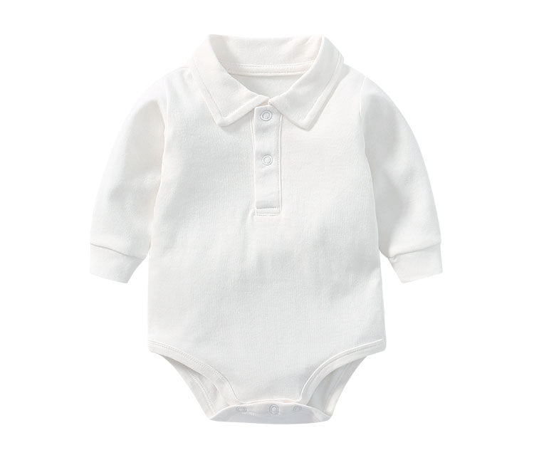 Classic Button up Long Sleeve Polo Romper - 4 Colors