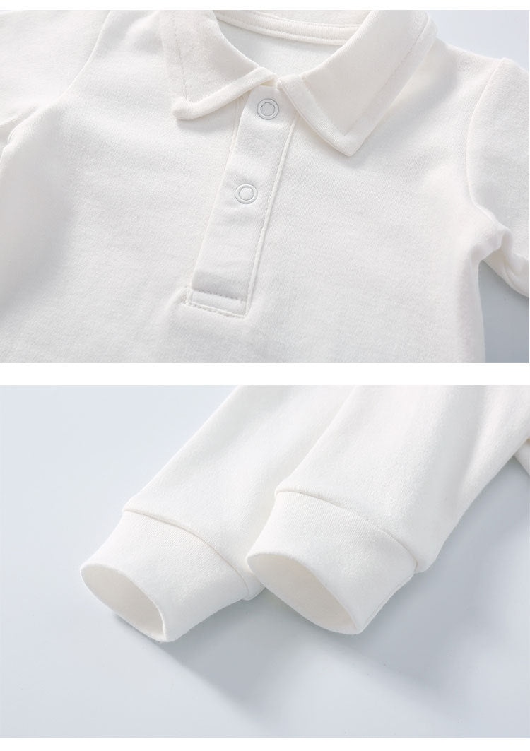 Classic Button up Long Sleeve Polo Romper - 4 Colors
