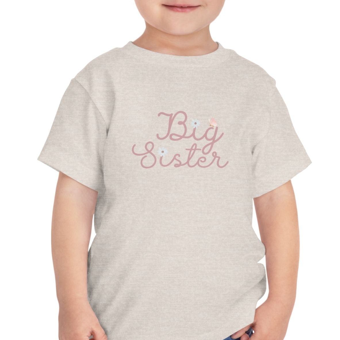 Pink Cursive Daisy Big Sister Toddler Tee