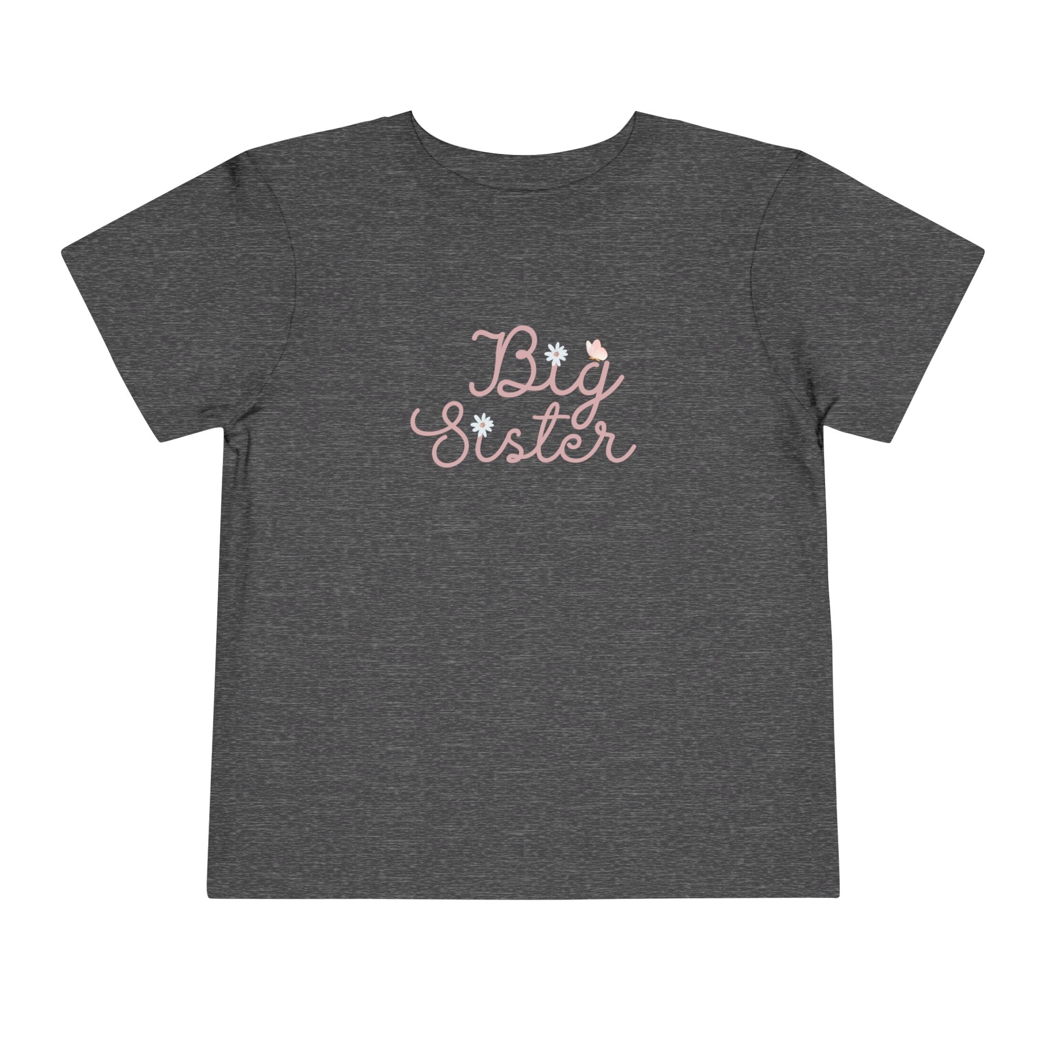 Pink Cursive Daisy Big Sister Toddler Tee