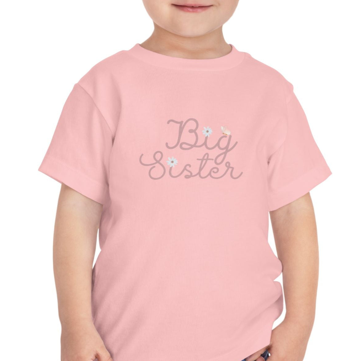 Pink Cursive Daisy Big Sister Toddler Tee