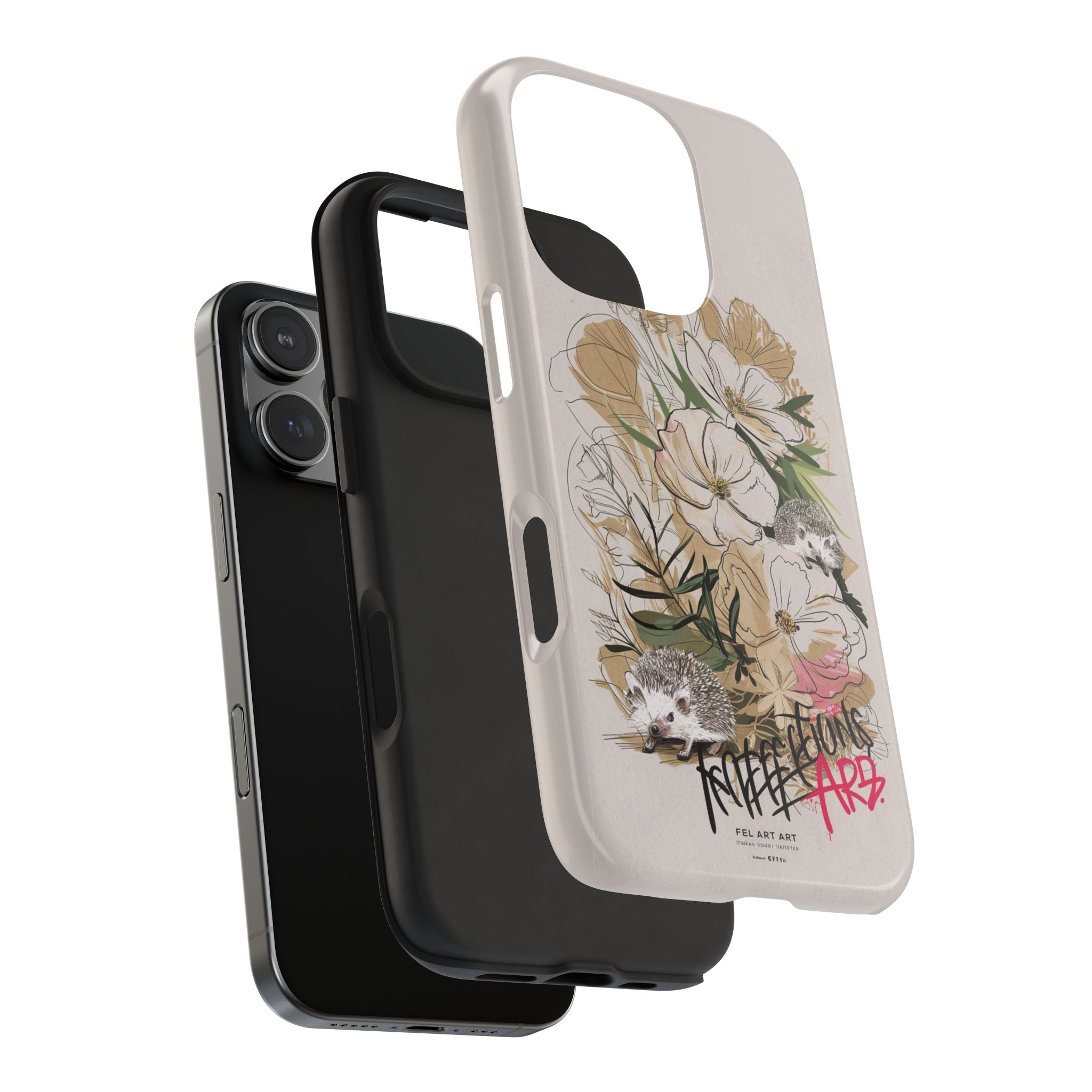 Hedgehog Garden Grafitti - Tough Case for iPhone 14, 15, 16 - Spruced Roost
