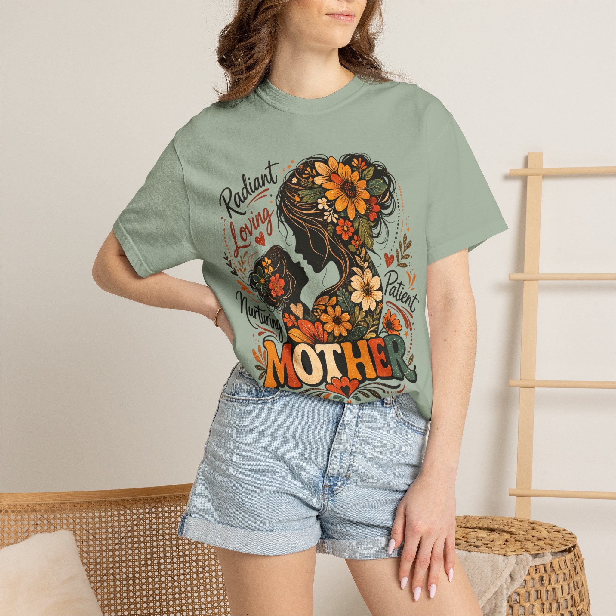 Mother Floral Silhouette T-Shirt — Radiant, Loving, Mom Mother's Day Gift