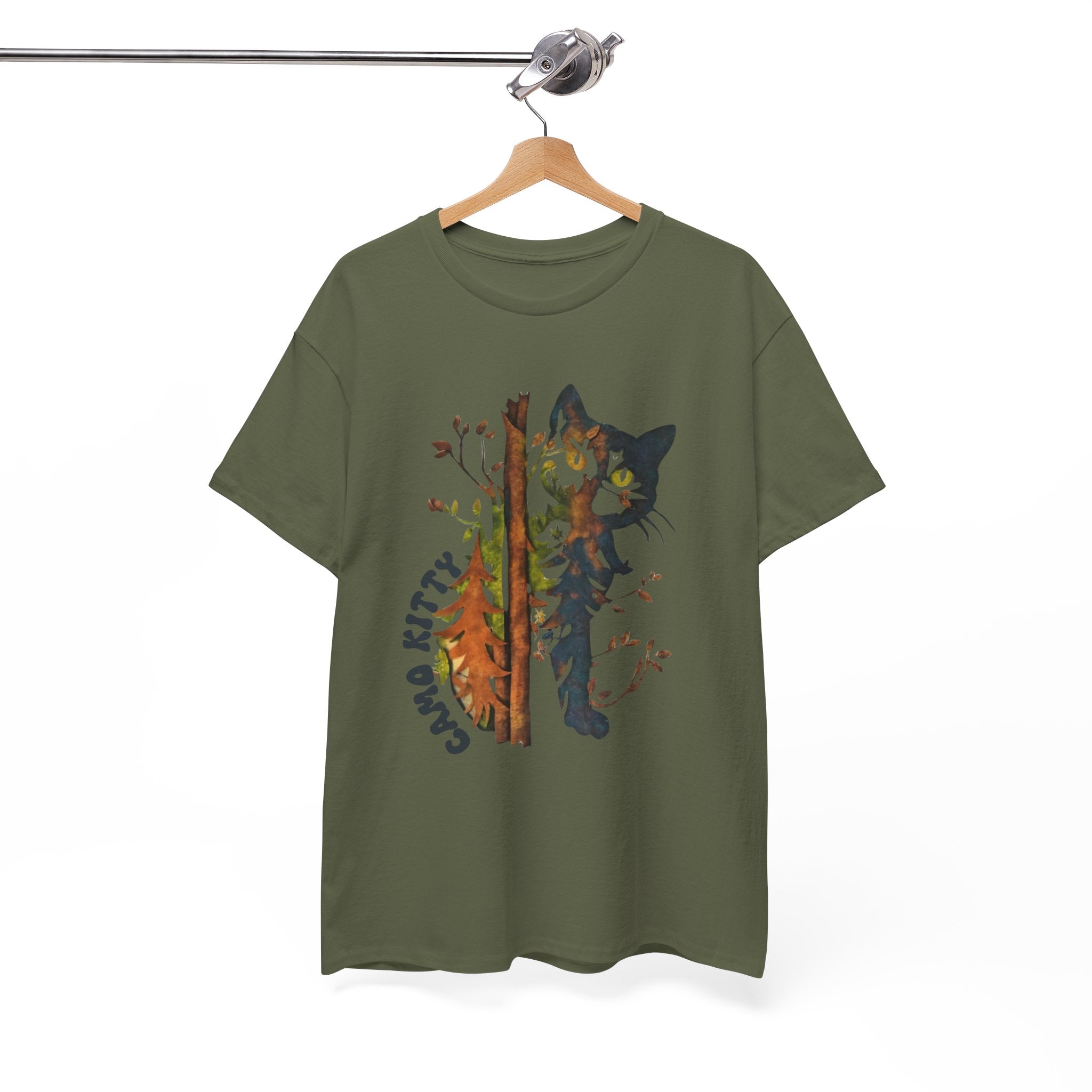 Camo Shy Kitty - Unisex Heavy Cotton Tee - Spruced Roost