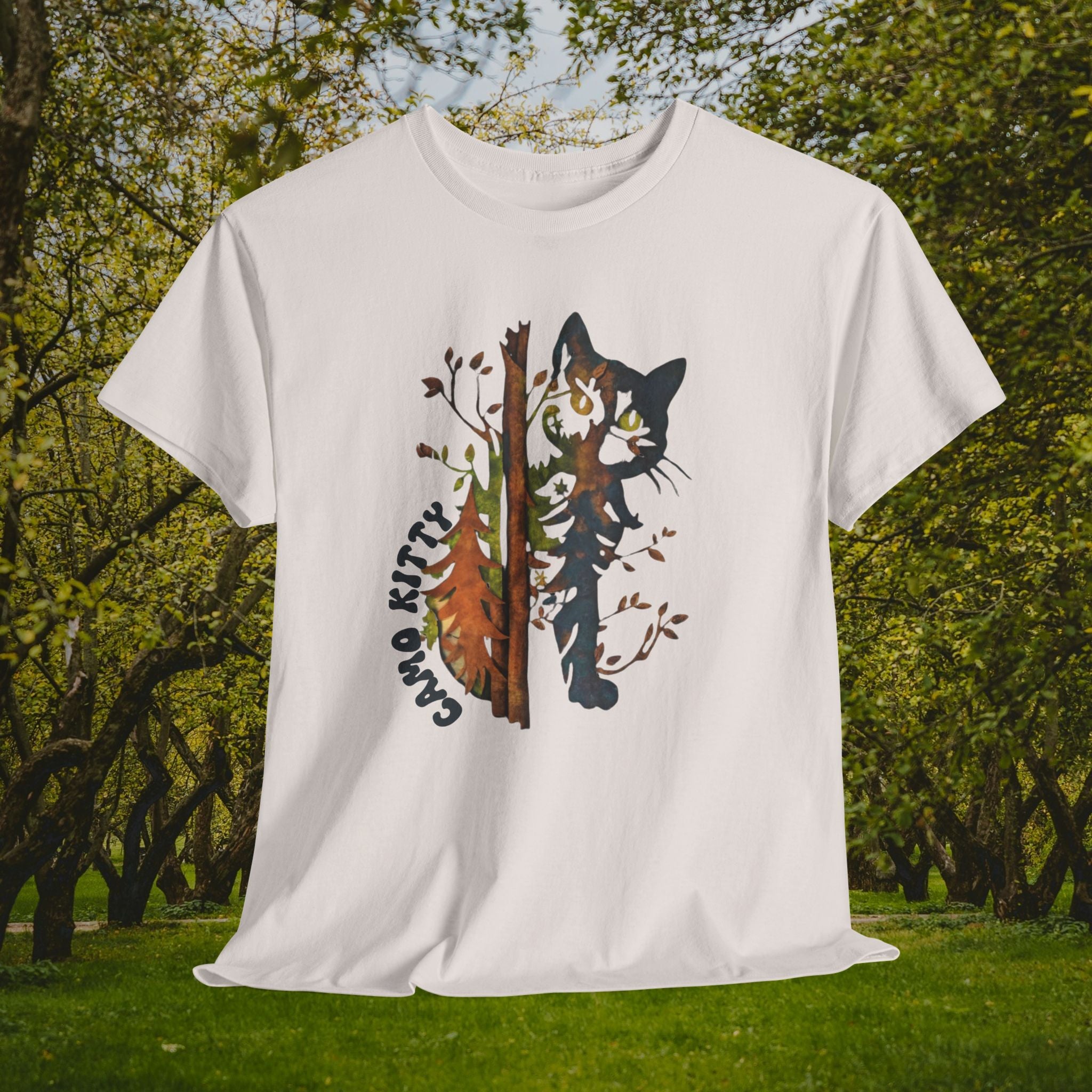 Camo Shy Kitty - Unisex Heavy Cotton Tee
