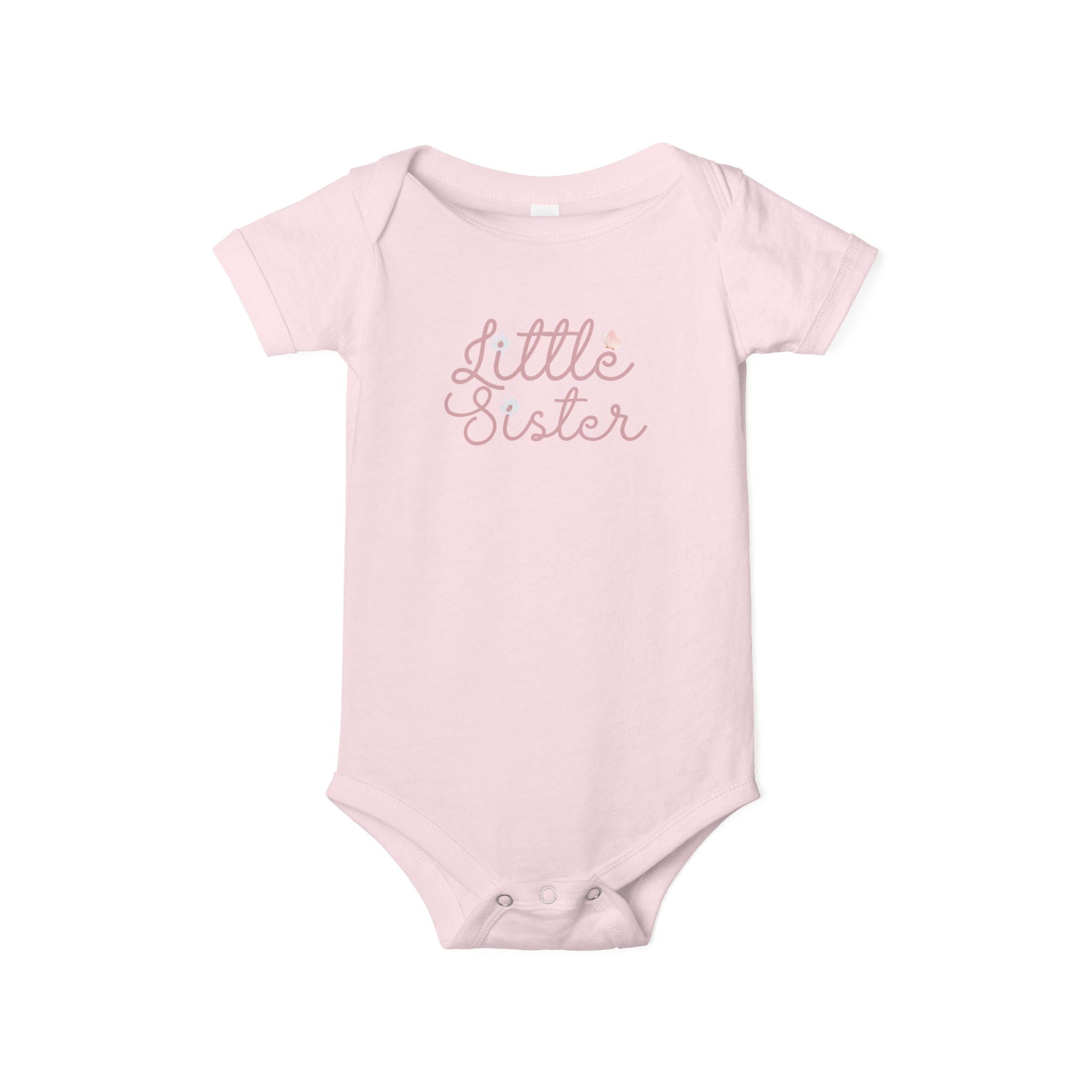 Daisy Cursive Pink - Little Sister Onesie - Long-Sleeve Organic Bodysuit
