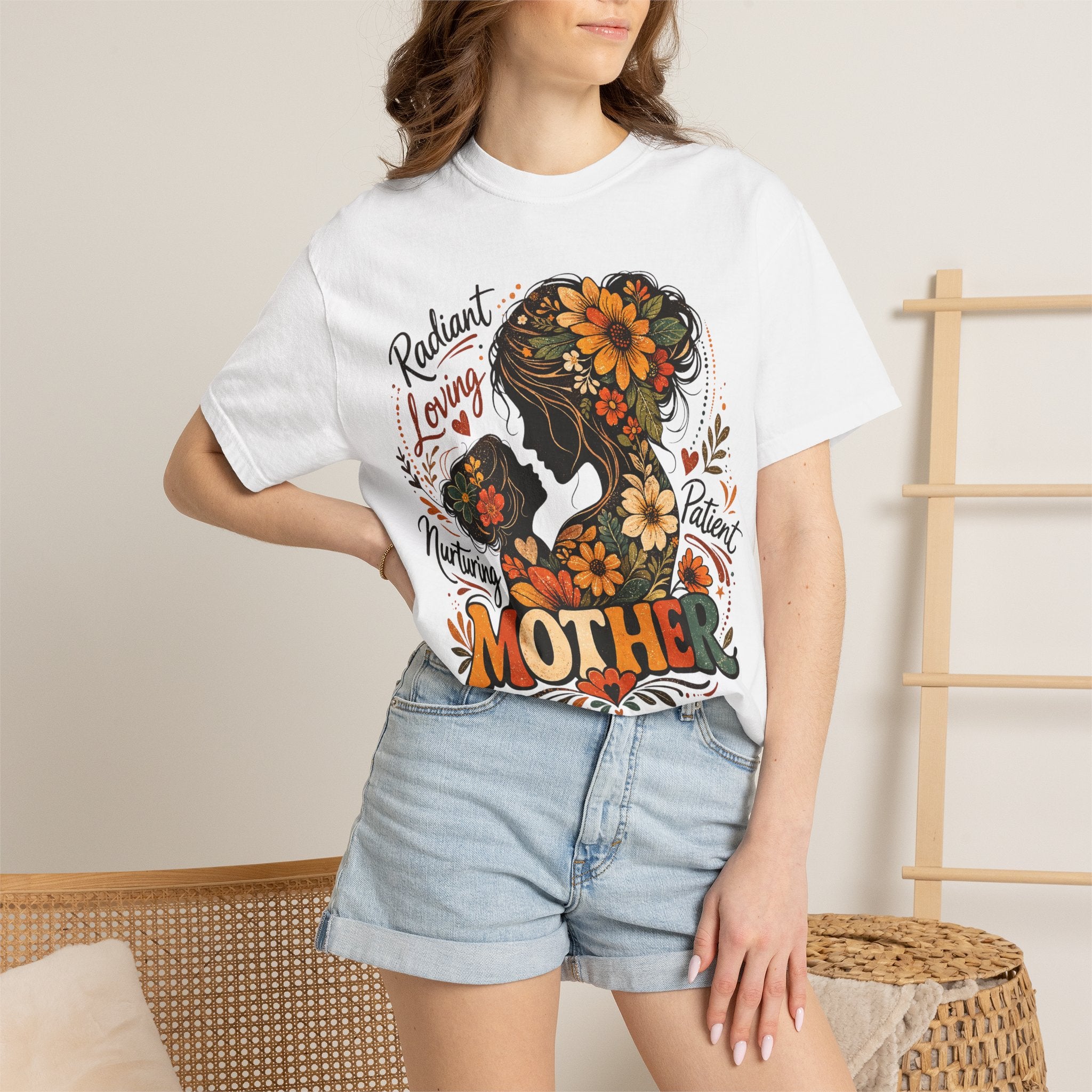 Mother Floral Silhouette T-Shirt — Radiant, Loving, Mom Mother's Day Gift