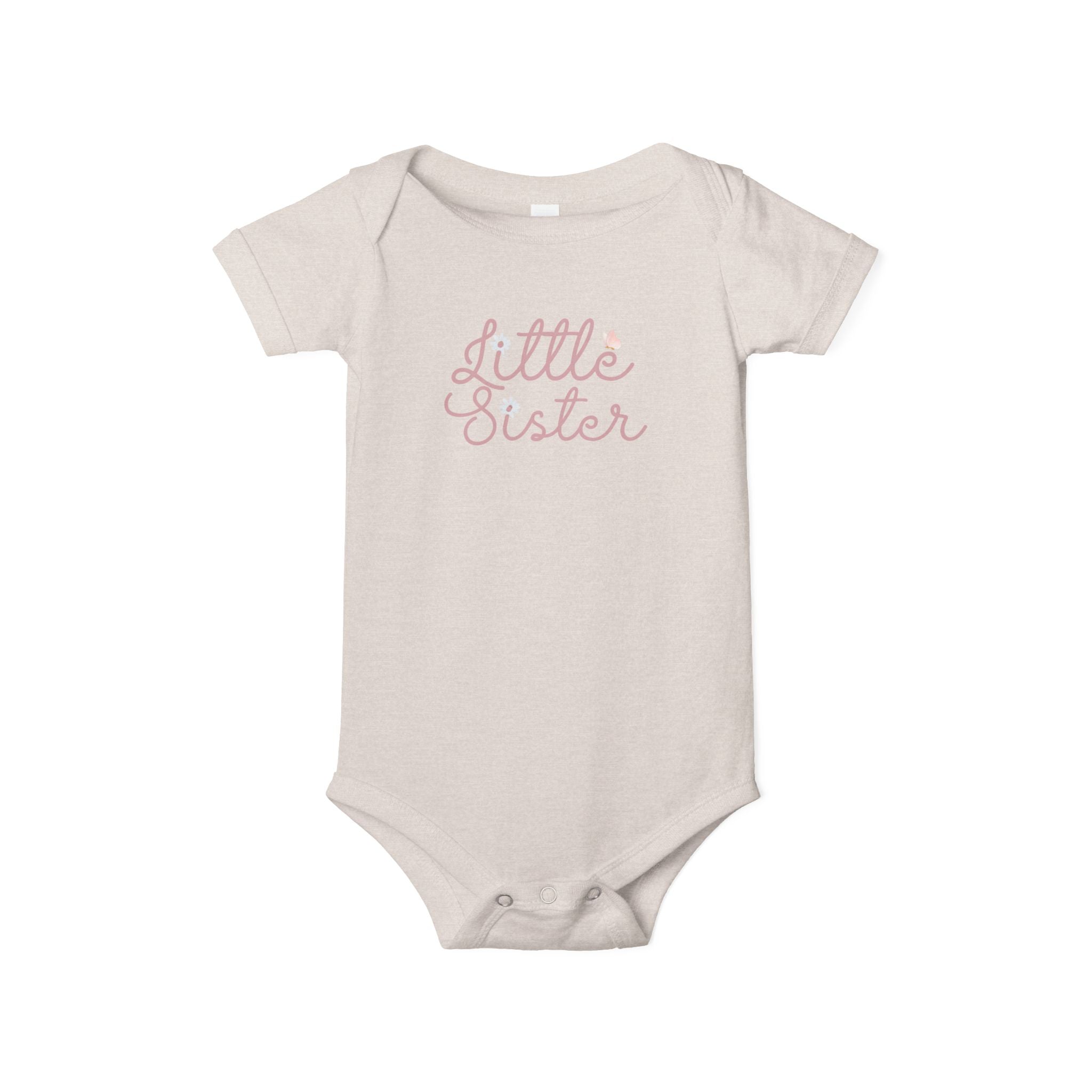 Daisy Cursive Pink - Little Sister Onesie - Long-Sleeve Organic Bodysuit