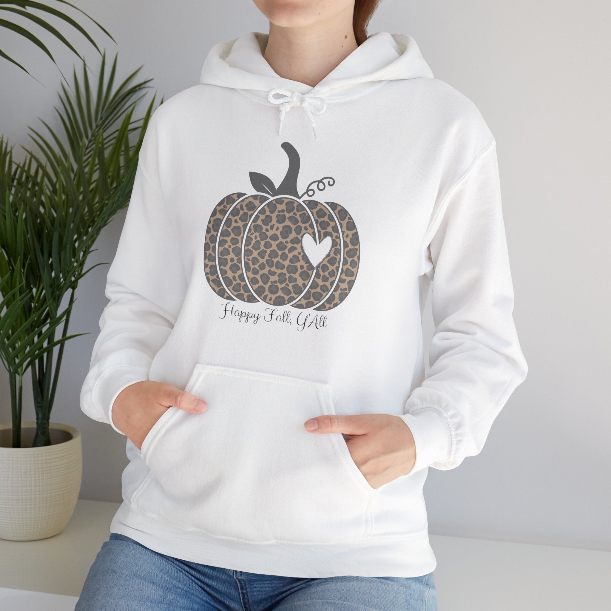 Women's Happy Fall Y'all Women's White Leopard Pumpkin Sweatshirt Hoodie