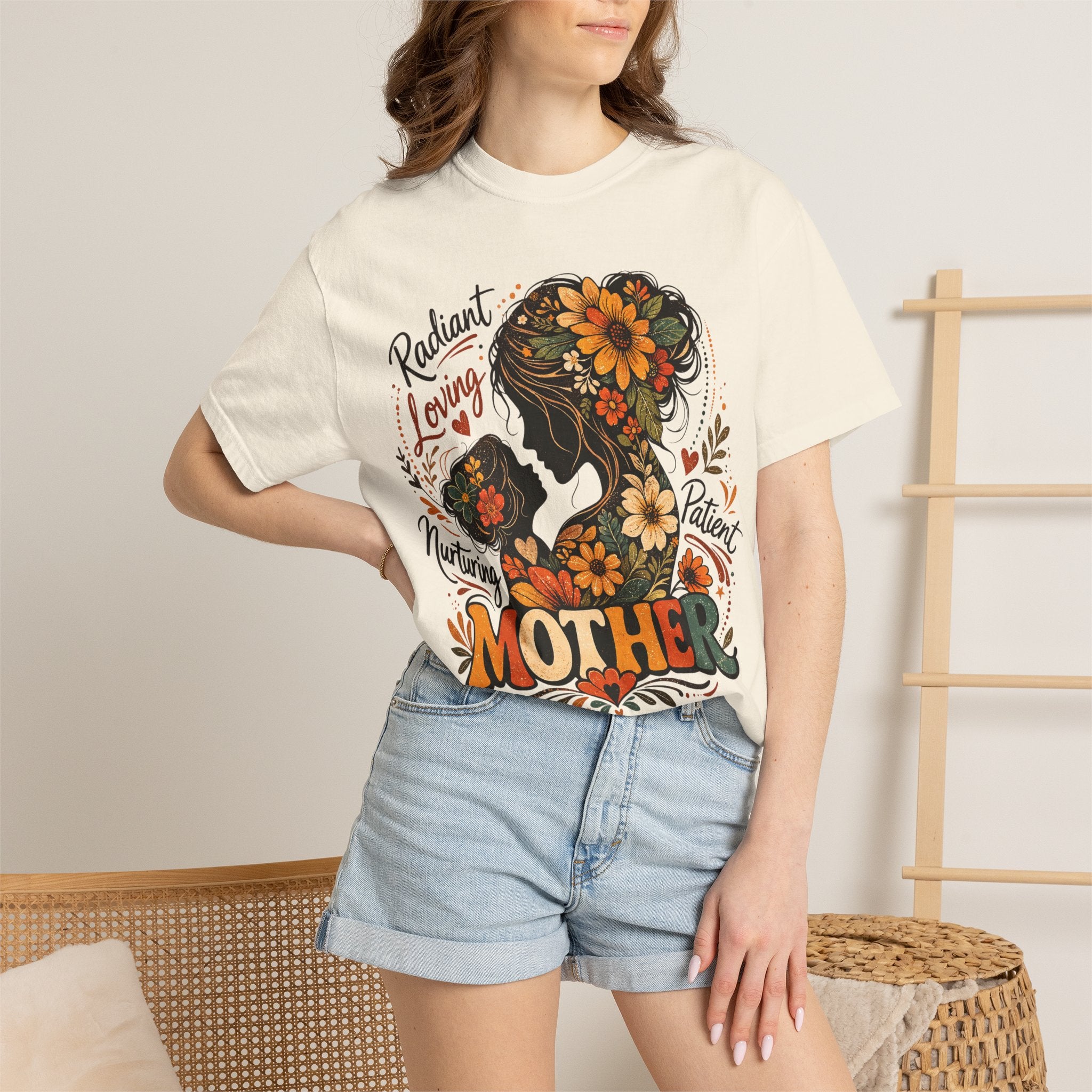 Mother Floral Silhouette T-Shirt — Radiant, Loving, Mom Mother's Day Gift