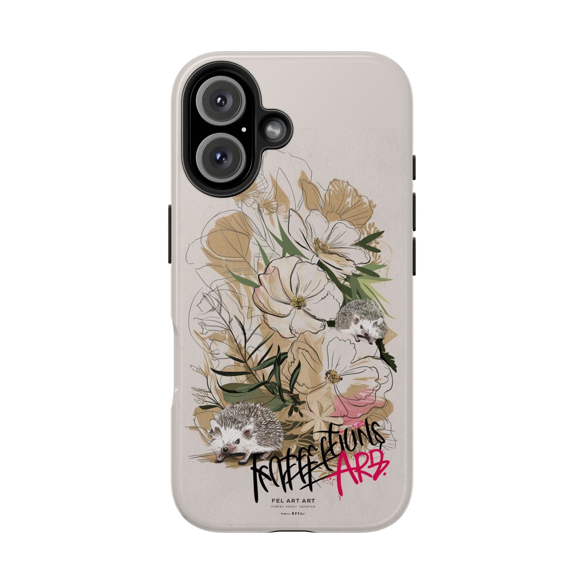 Hedgehog Garden Grafitti - Tough Case for iPhone 14, 15, 16 - Spruced Roost