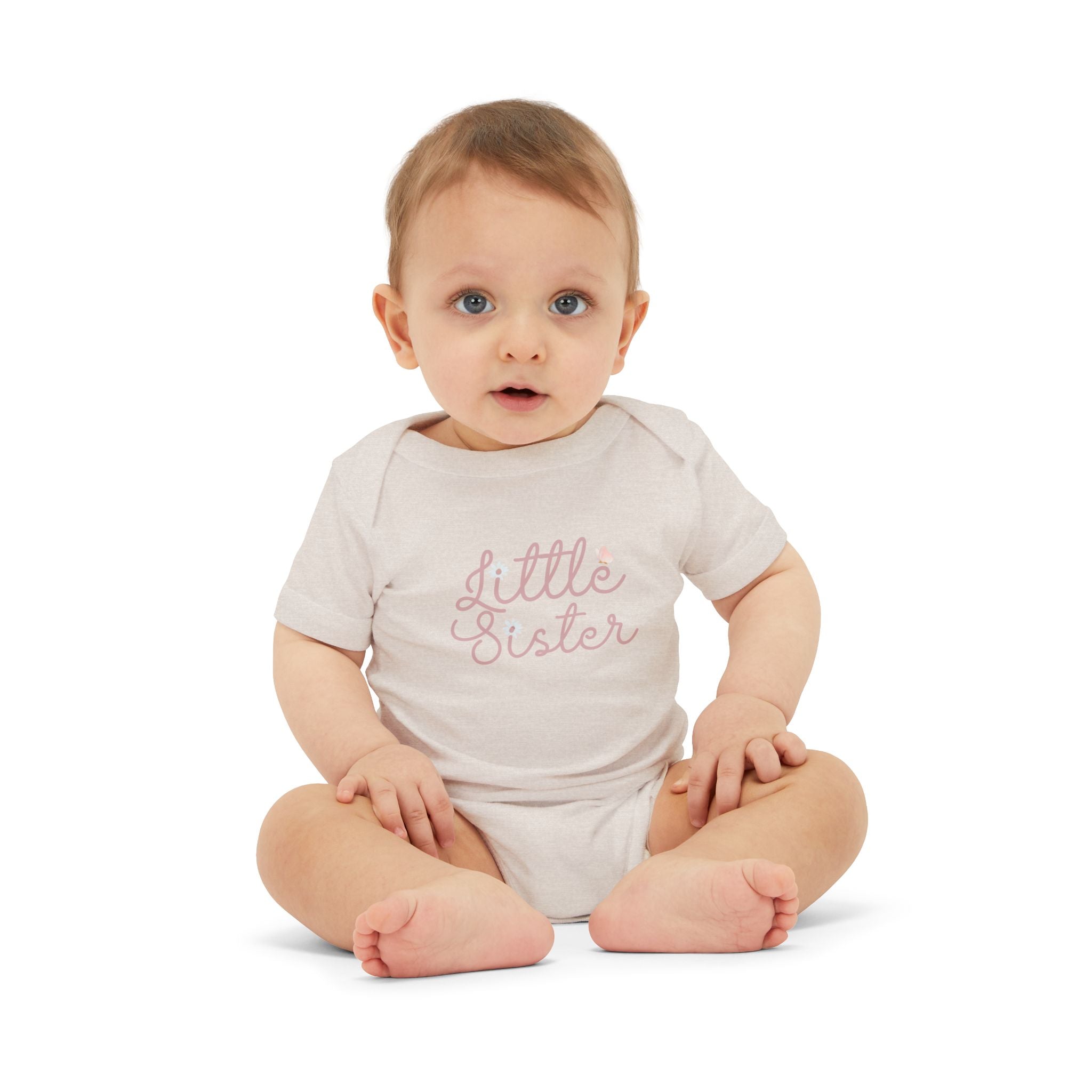 Daisy Cursive Pink - Little Sister Onesie - Long-Sleeve Organic Bodysuit
