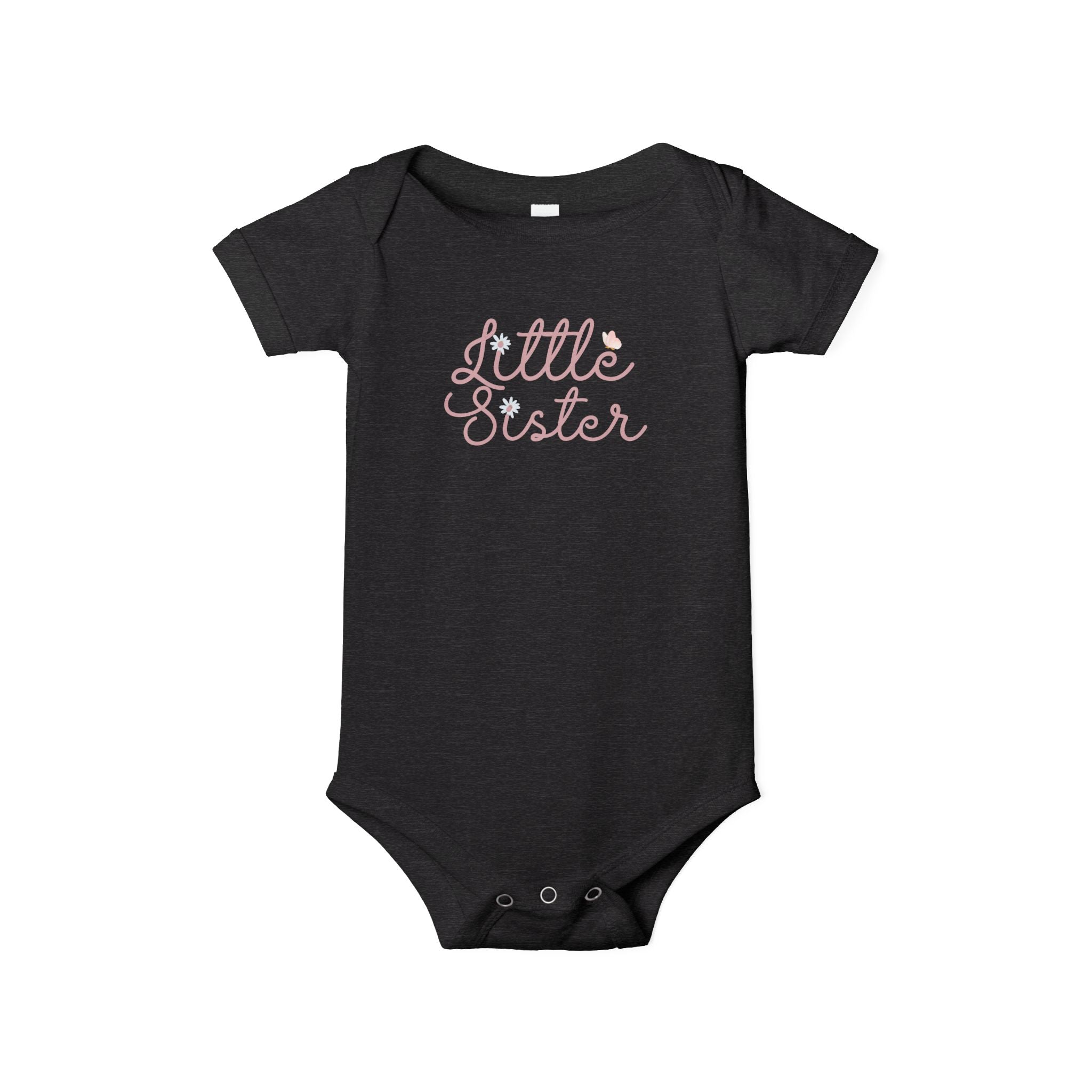 Daisy Cursive Pink - Little Sister Onesie - Long-Sleeve Organic Bodysuit