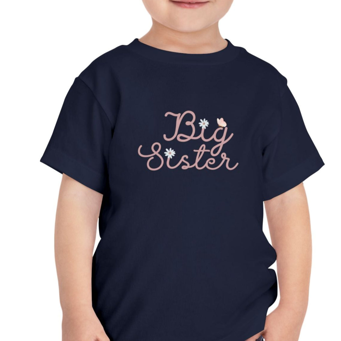 Pink Cursive Daisy Big Sister Toddler Tee
