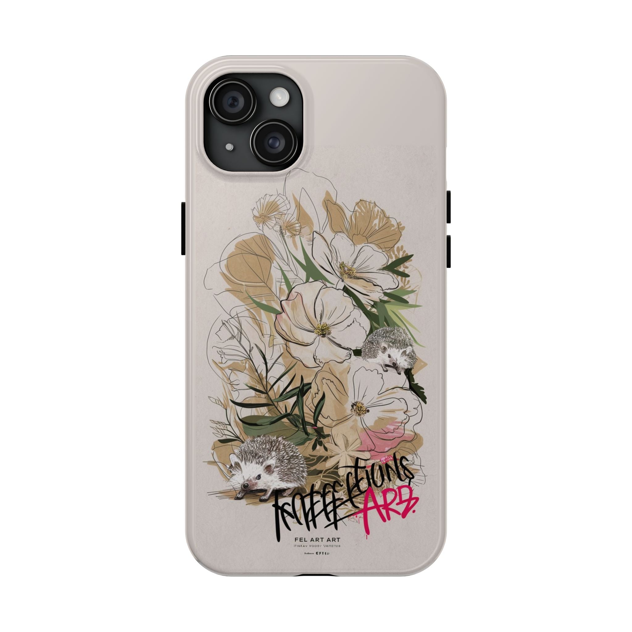 Hedgehog Garden Grafitti - Tough Case for iPhone 14, 15, 16 - Spruced Roost